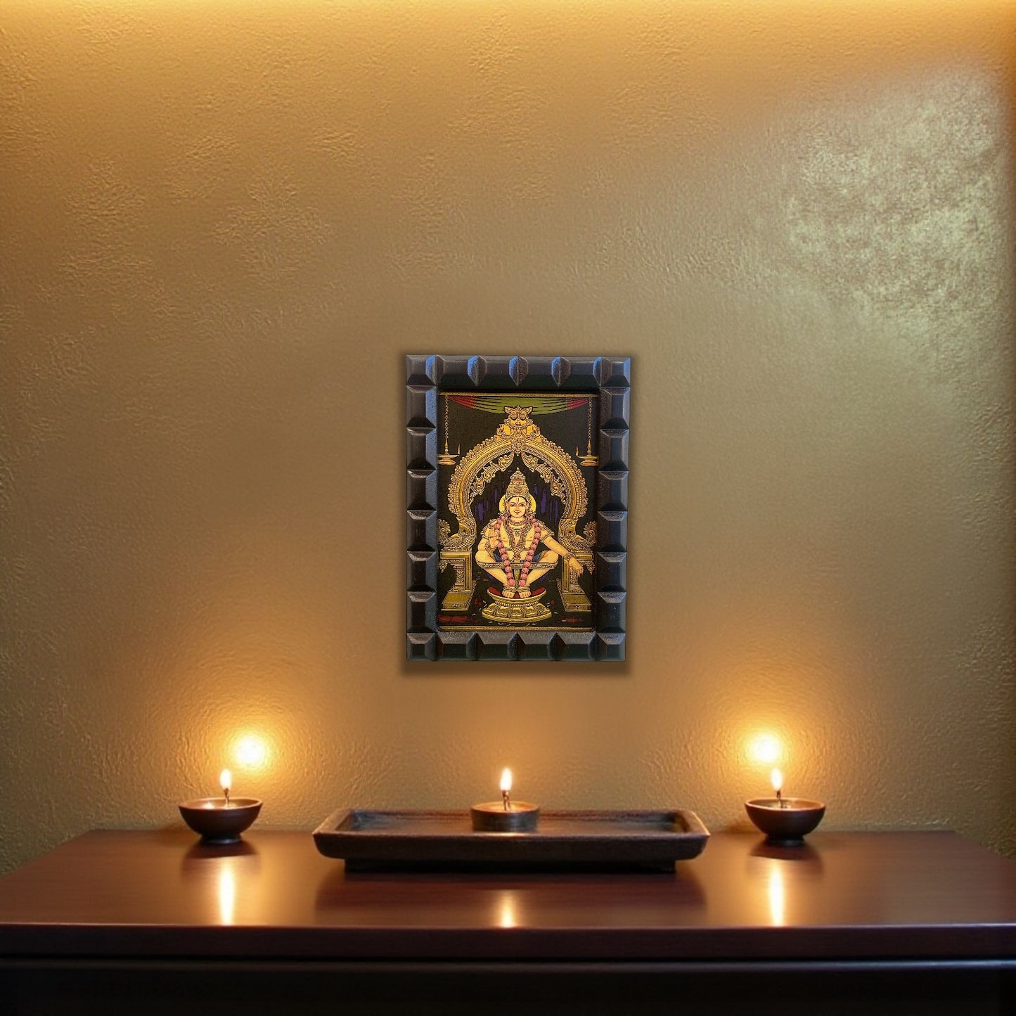 Ayyappa Swami Gold Leafed Art With Wooden Frame