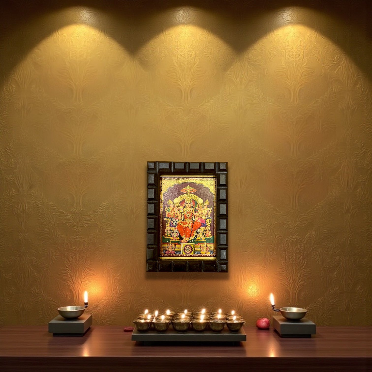 Lalitha Tripura Sundari Gold Leafed Art With Wooden Frame