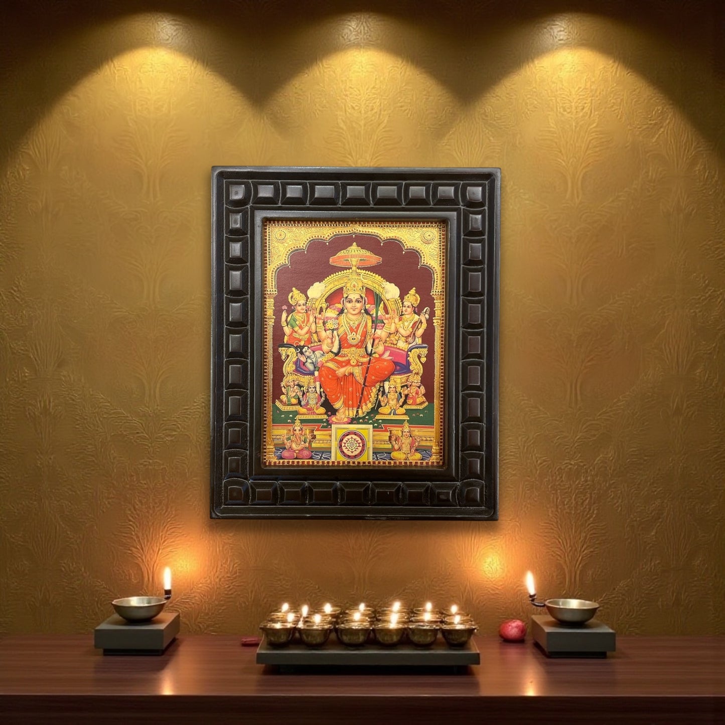 Lalitha Tripura Sundari Gold Leafed Art With Wooden Frame