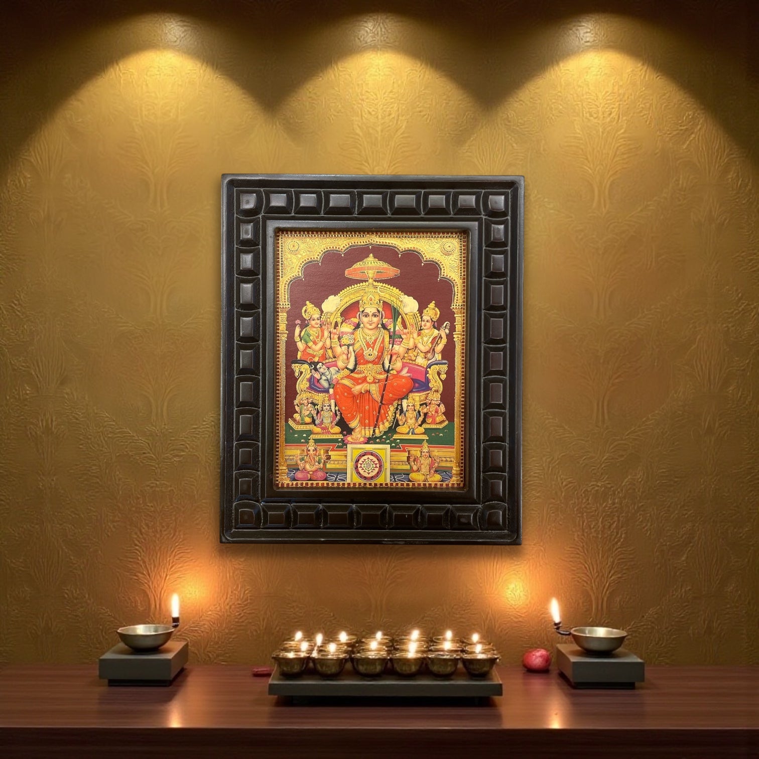 Lalitha Tripura Sundari Gold Leafed Art With Wooden Frame