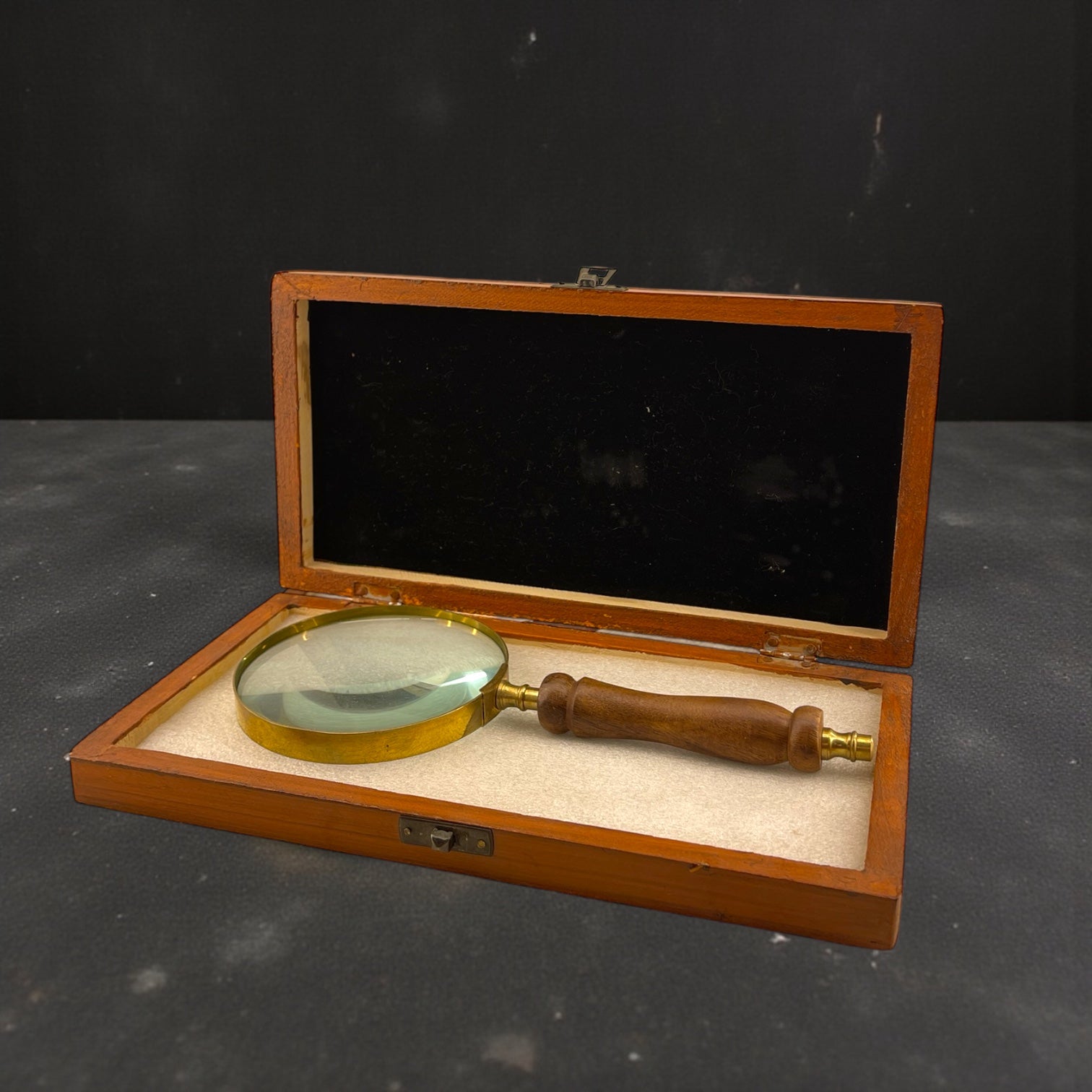 Vintage Brass Magnifying Glass with Wooden Box | Handcrafted Collector’s Desk Accessory