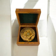 Antique Brass Sundial Compass with Wooden Presentation Box