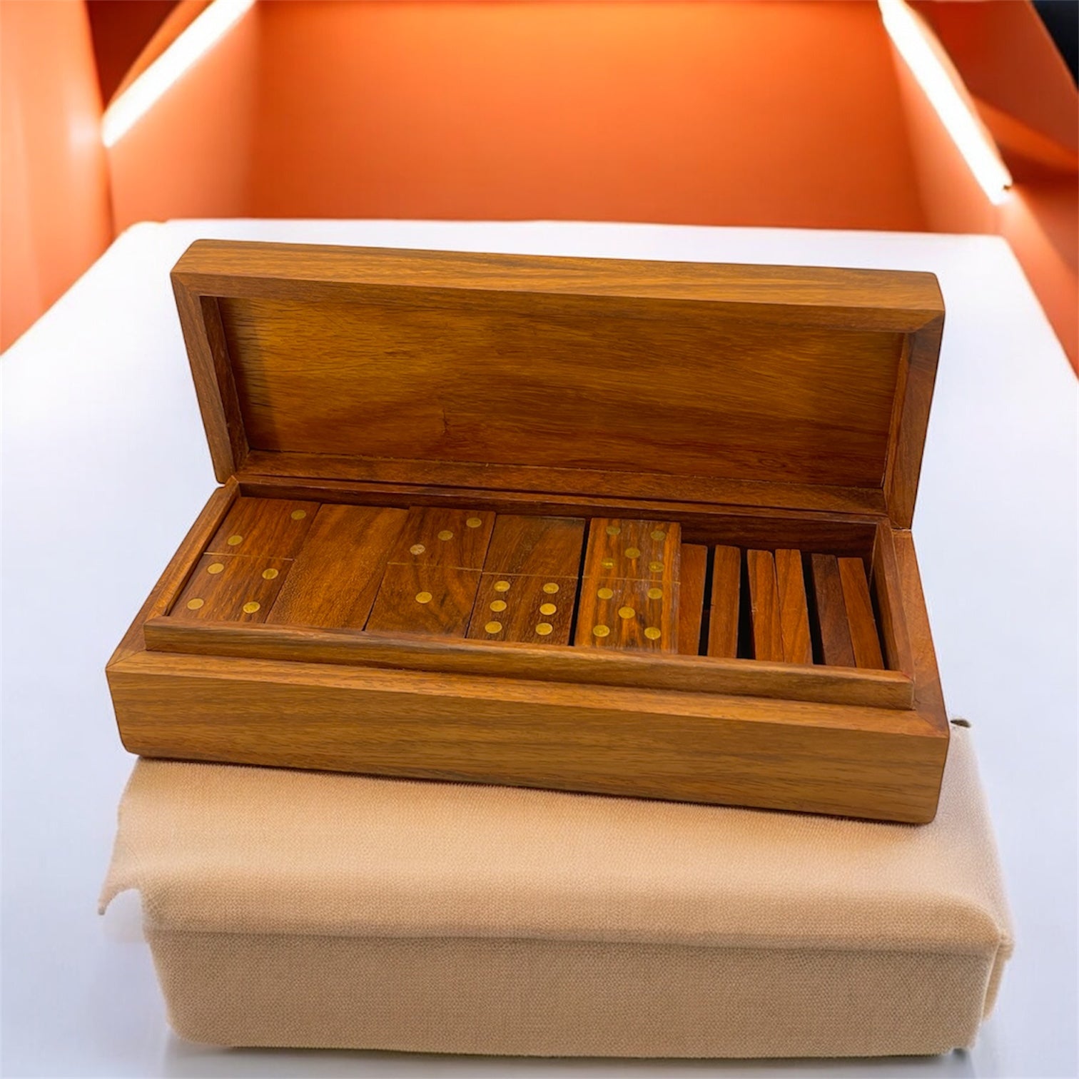 Handcrafted Wooden Dominoes Game Set with Premium Storage Box