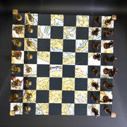 Luxury Brass Chess Set with World Map Board | Dual-Finish Roman Pawns | 16” Handcrafted Wooden Chessboard