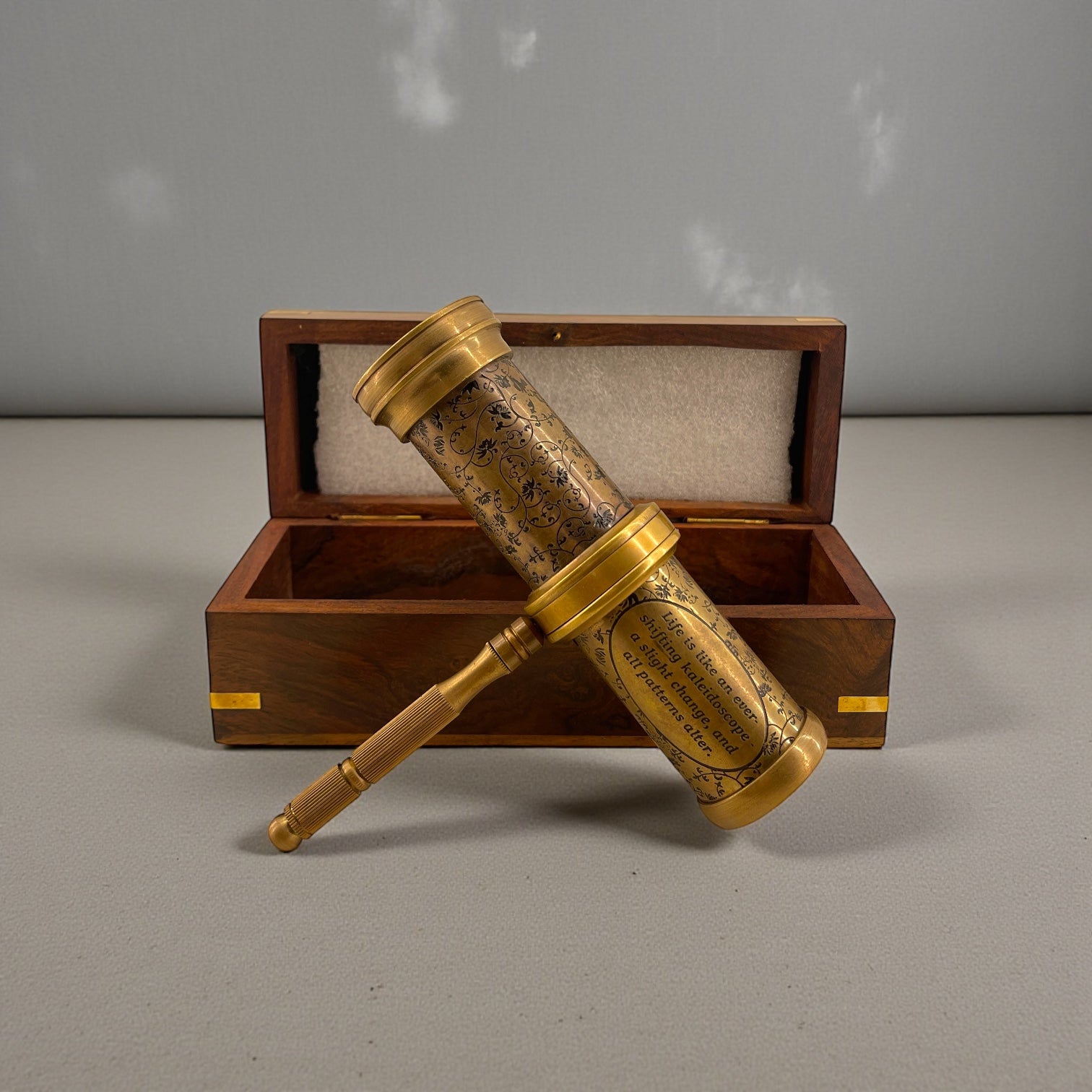 Vintage Brass Kaleidoscope with Handcrafted Wooden Case