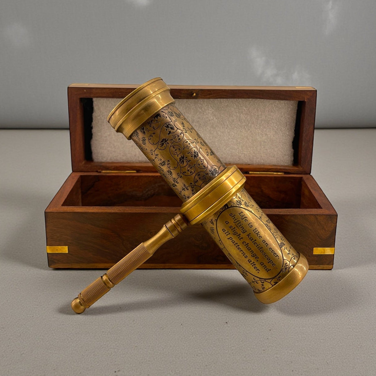 Vintage Brass Kaleidoscope with Handcrafted Wooden Case