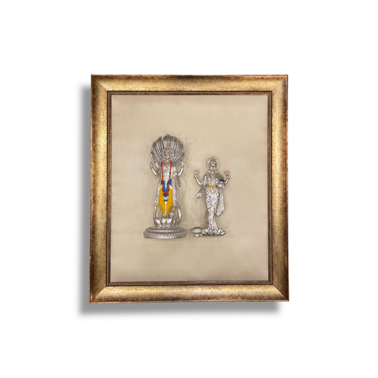 Vishnu Laxmi Silk Backdrop in Antique Gold Frame