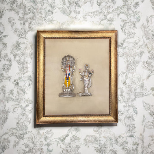 Vishnu Laxmi Silk Backdrop in Antique Gold Frame