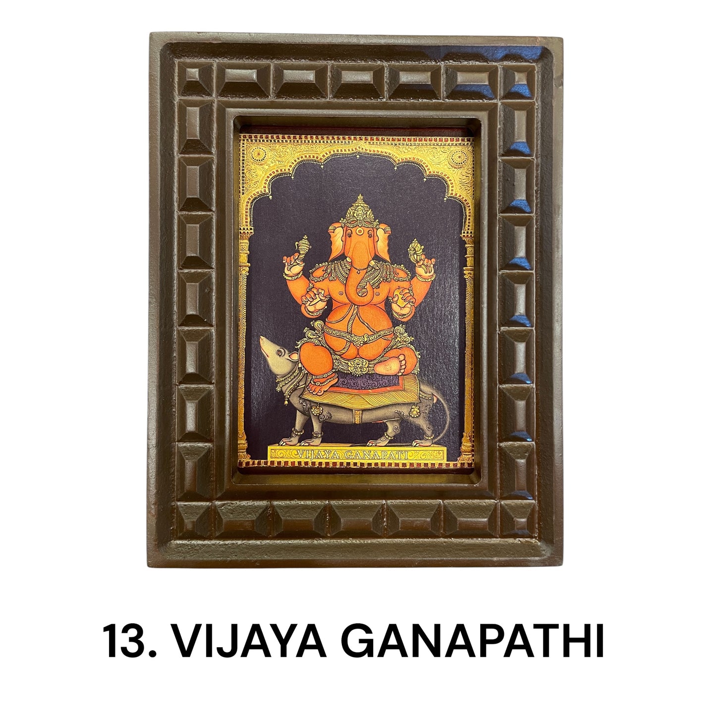 Sacred 32 Forms of Ganesha Gold Leafed Art in Wooden Frame
