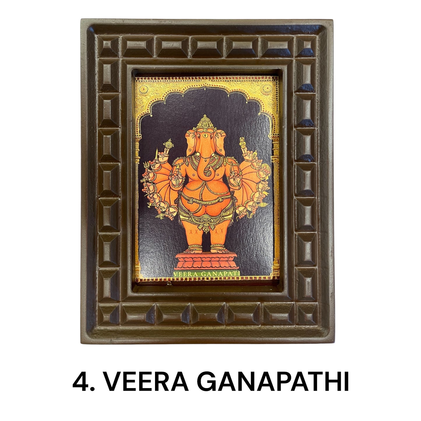 Sacred 32 Forms of Ganesha Gold Leafed Art in Wooden Frame