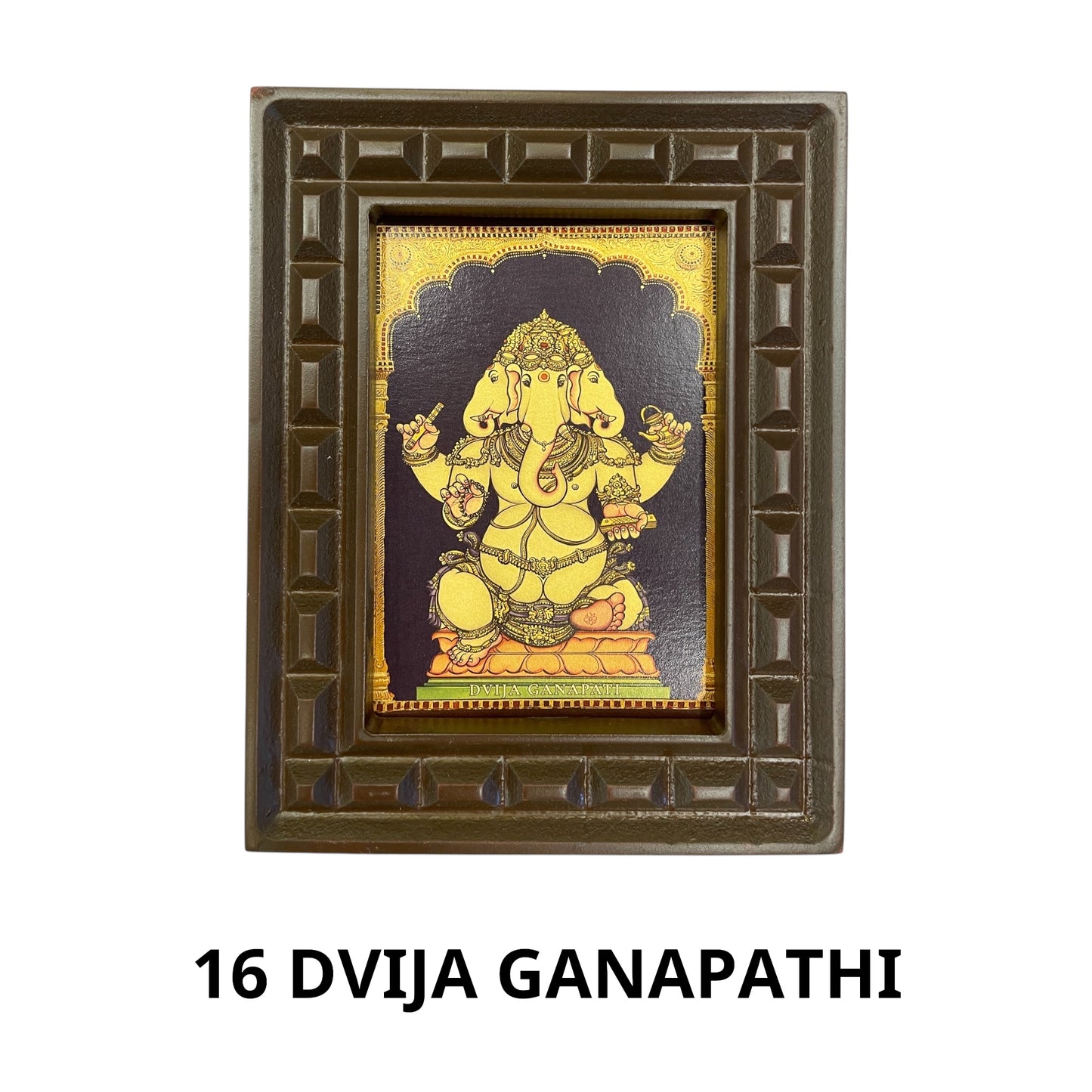 Sacred 32 Forms of Ganesha Gold Leafed Art in Wooden Frame