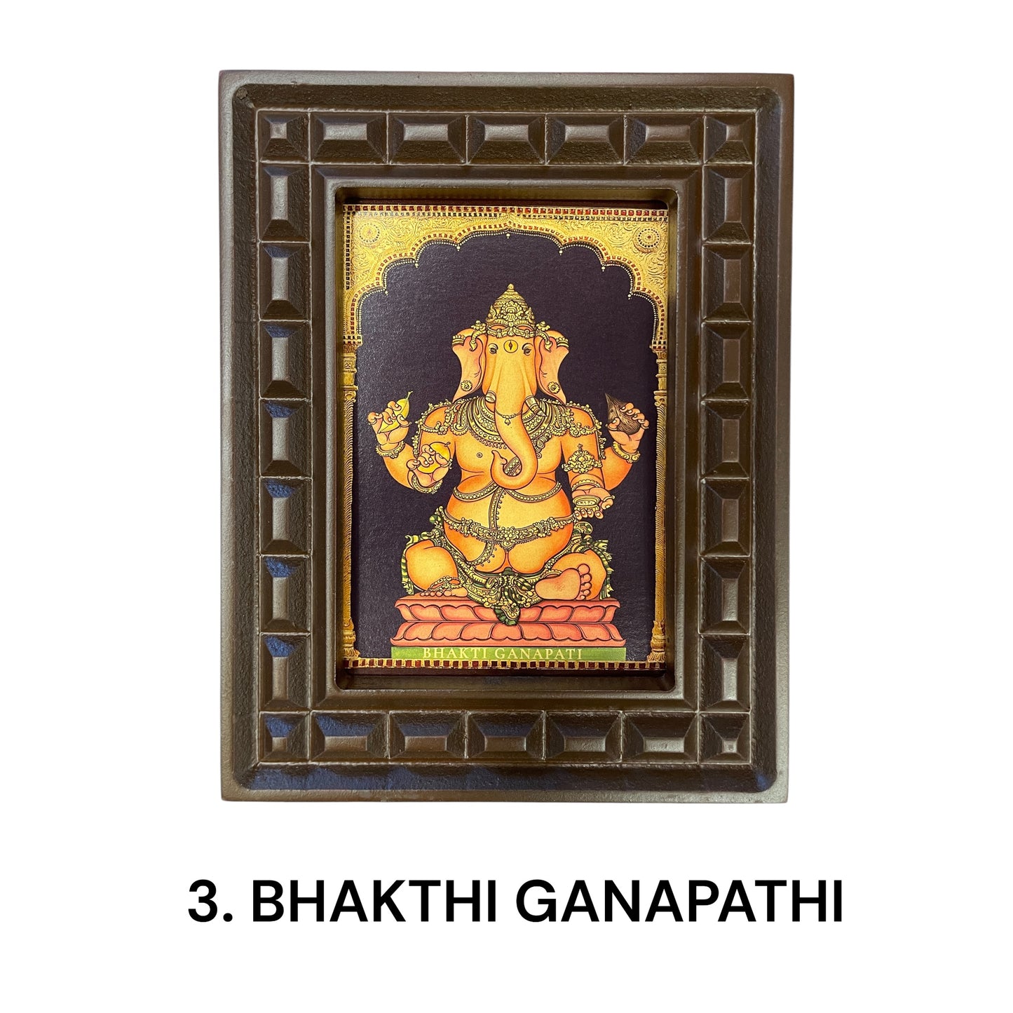 Sacred 32 Forms of Ganesha Gold Leafed Art in Wooden Frame