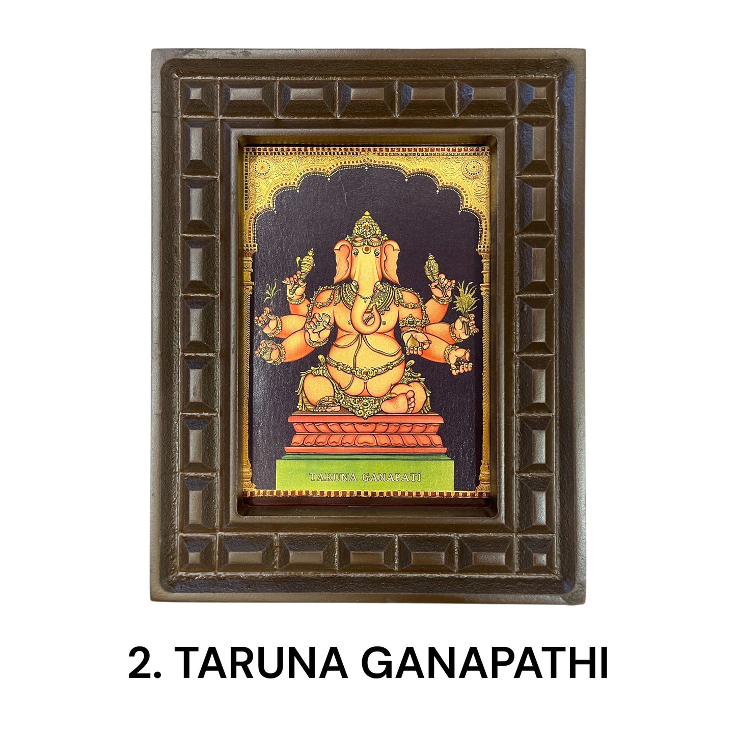 Sacred 32 Forms of Ganesha Gold Leafed Art in Wooden Frame