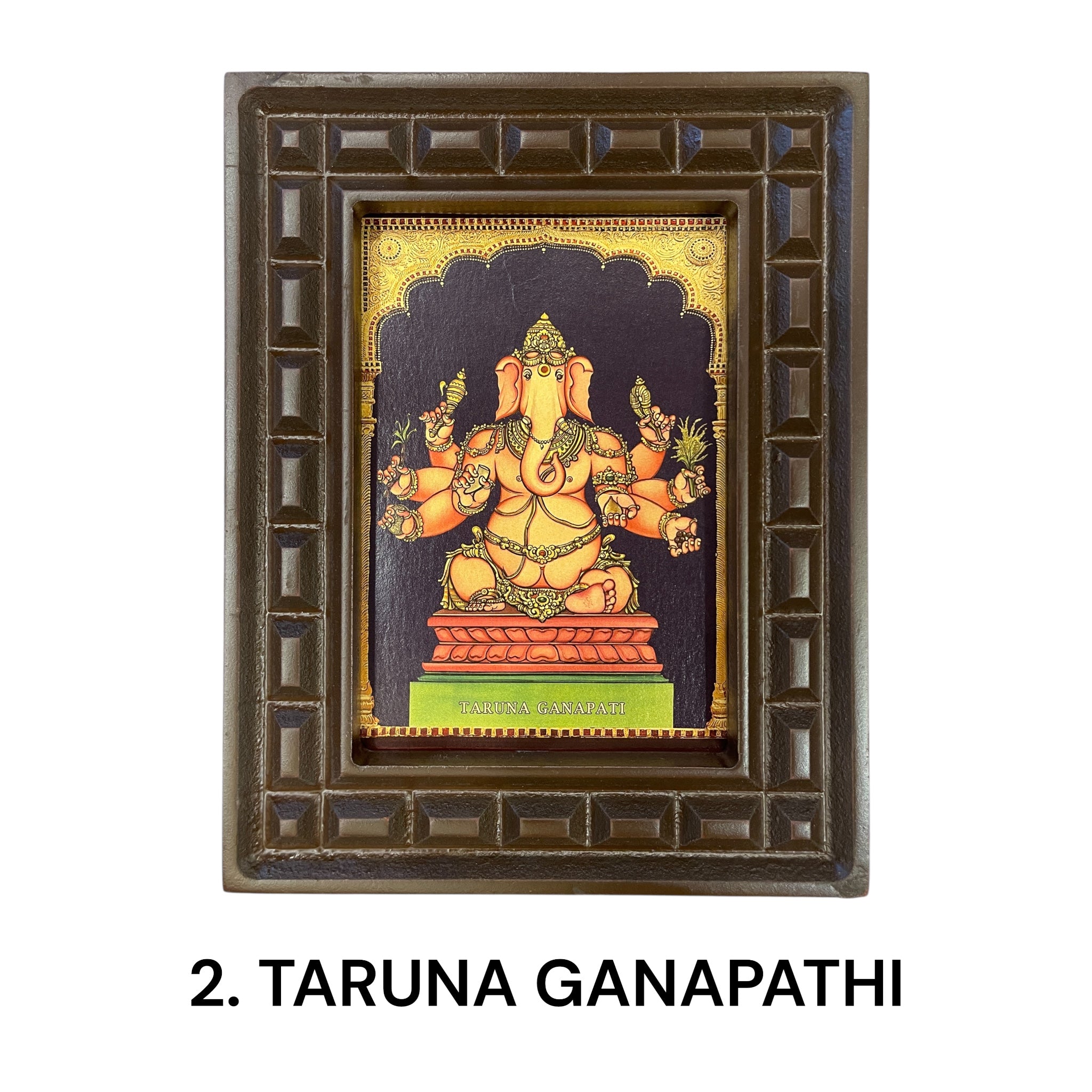 Sacred 32 Forms of Ganesha Gold Leafed Art in Wooden Frame