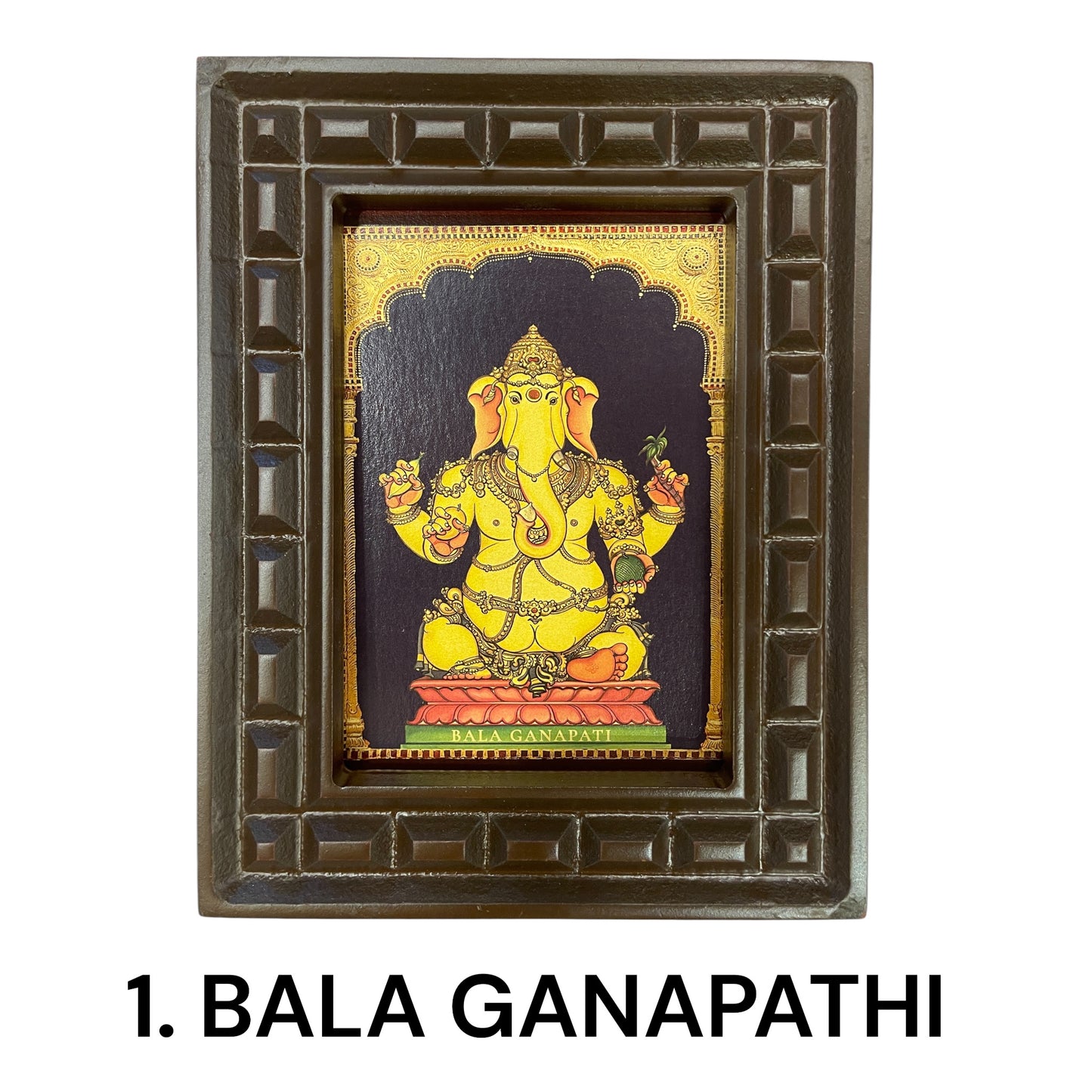 Sacred 32 Forms of Ganesha Gold Leafed Art in Wooden Frame
