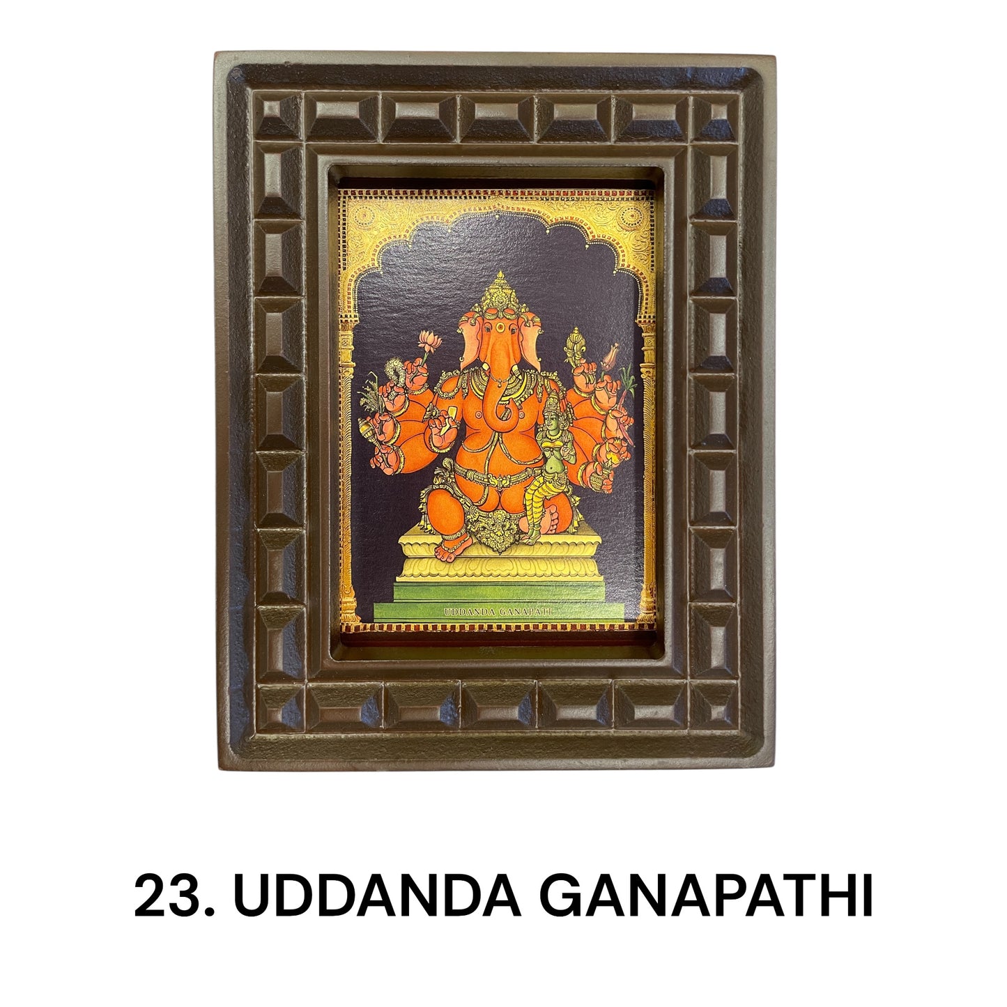 Sacred 32 Forms of Ganesha Gold Leafed Art in Wooden Frame