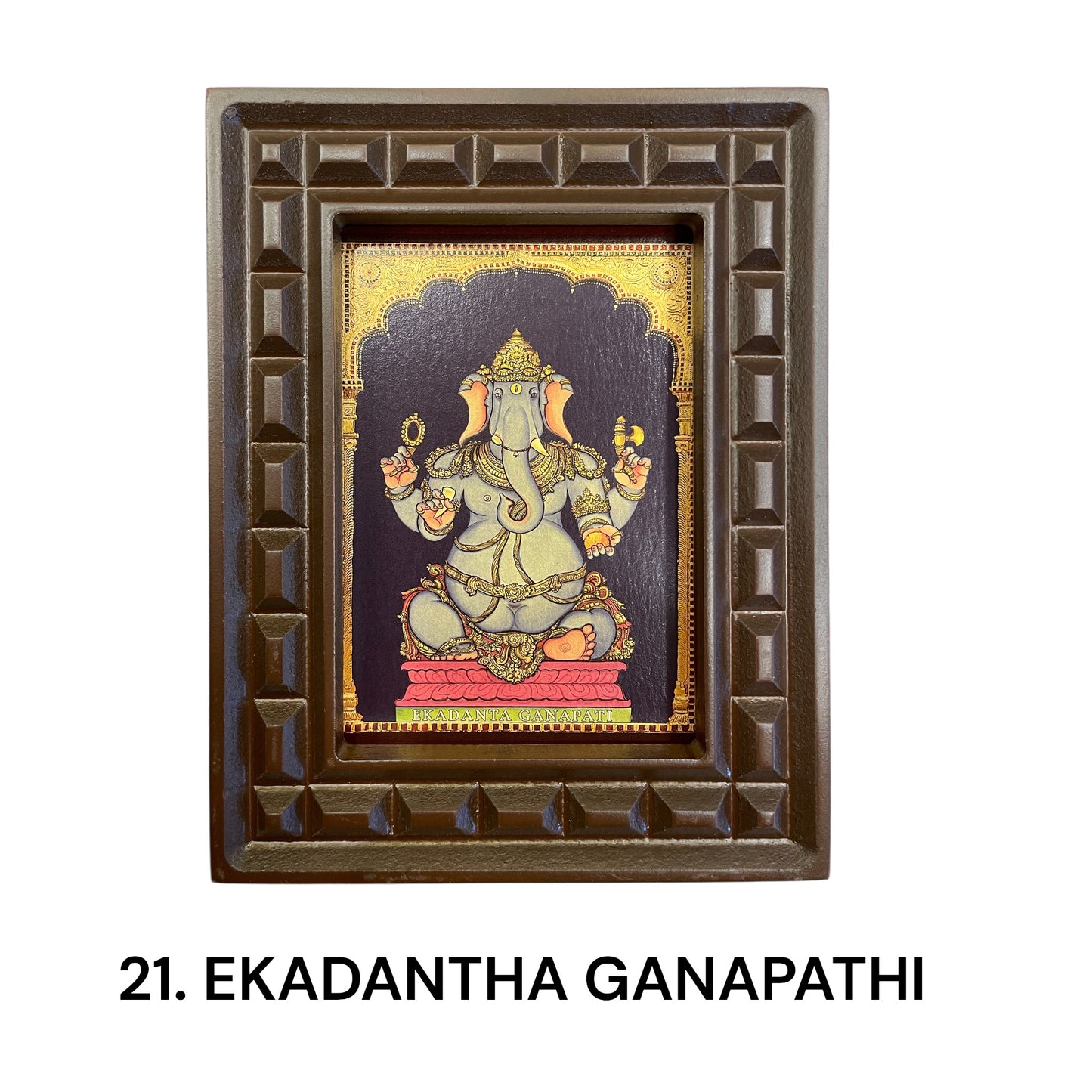 Sacred 32 Forms of Ganesha Gold Leafed Art in Wooden Frame
