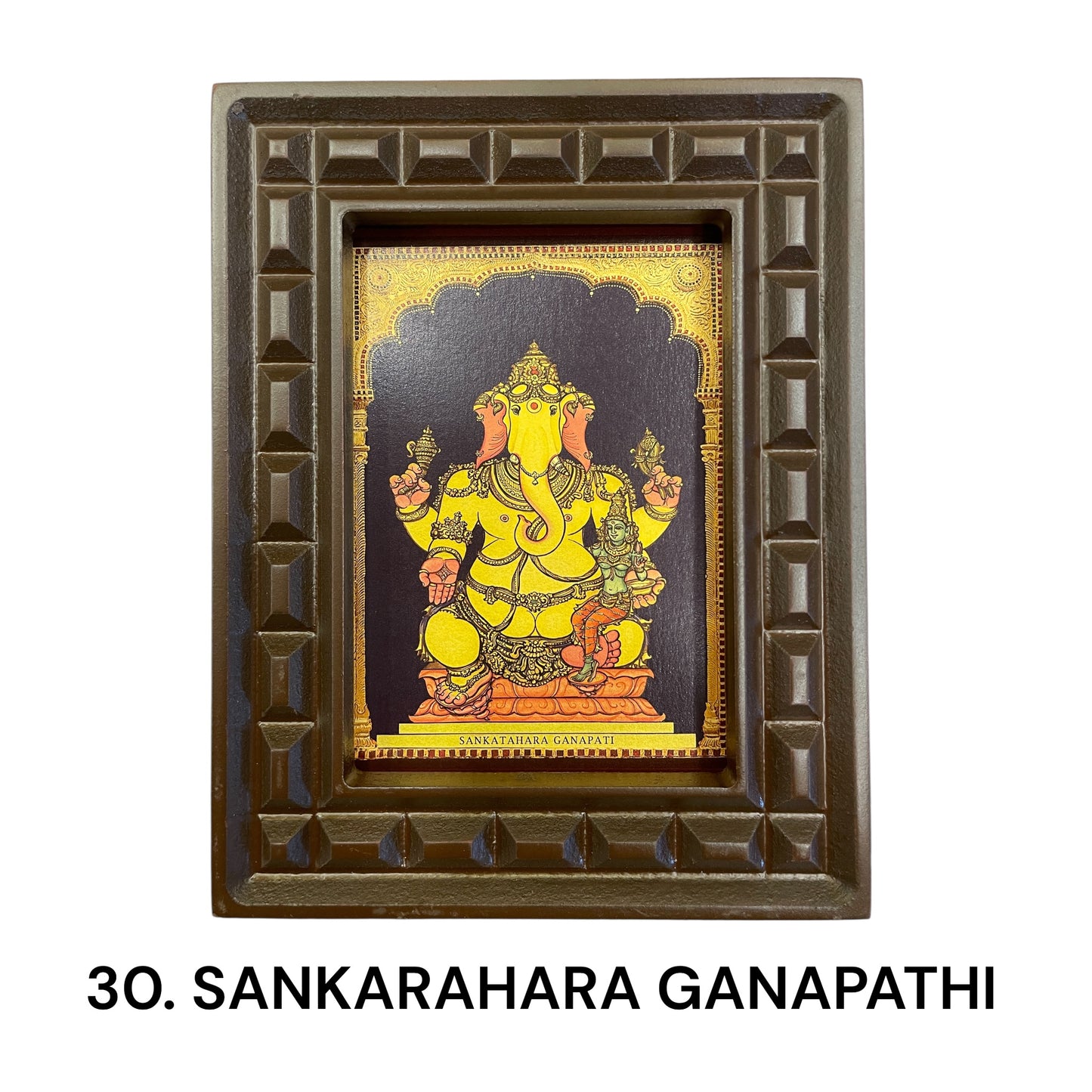 Sacred 32 Forms of Ganesha Gold Leafed Art in Wooden Frame