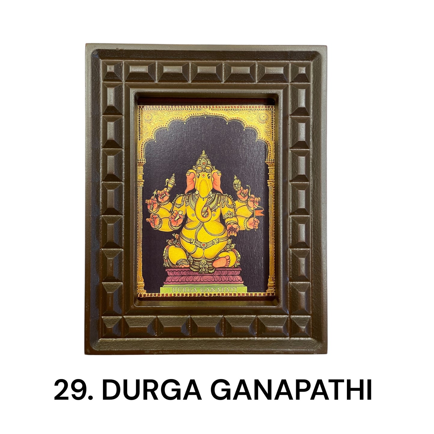 Sacred 32 Forms of Ganesha Gold Leafed Art in Wooden Frame
