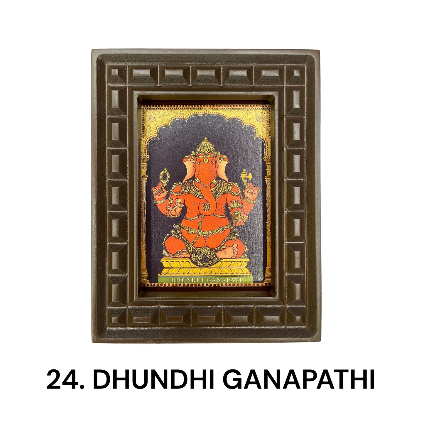 Sacred 32 Forms of Ganesha Gold Leafed Art in Wooden Frame