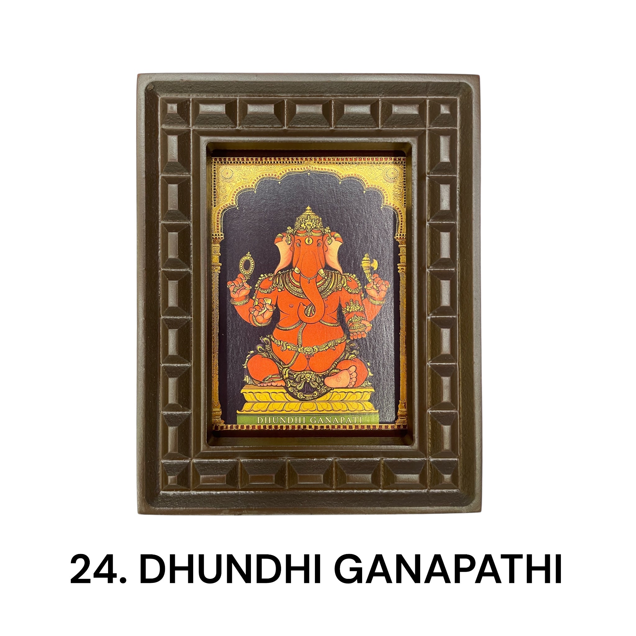 Sacred 32 Forms of Ganesha Gold Leafed Art in Wooden Frame