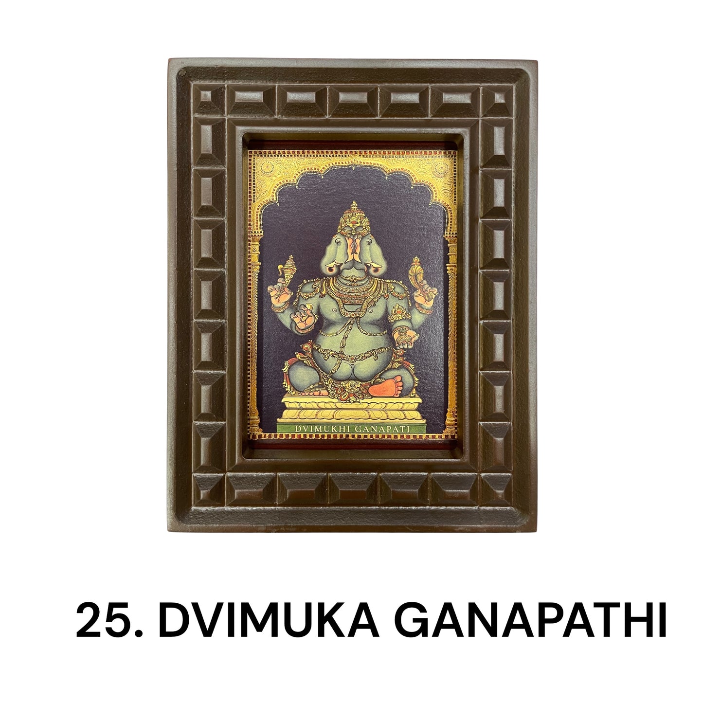 Sacred 32 Forms of Ganesha Gold Leafed Art in Wooden Frame
