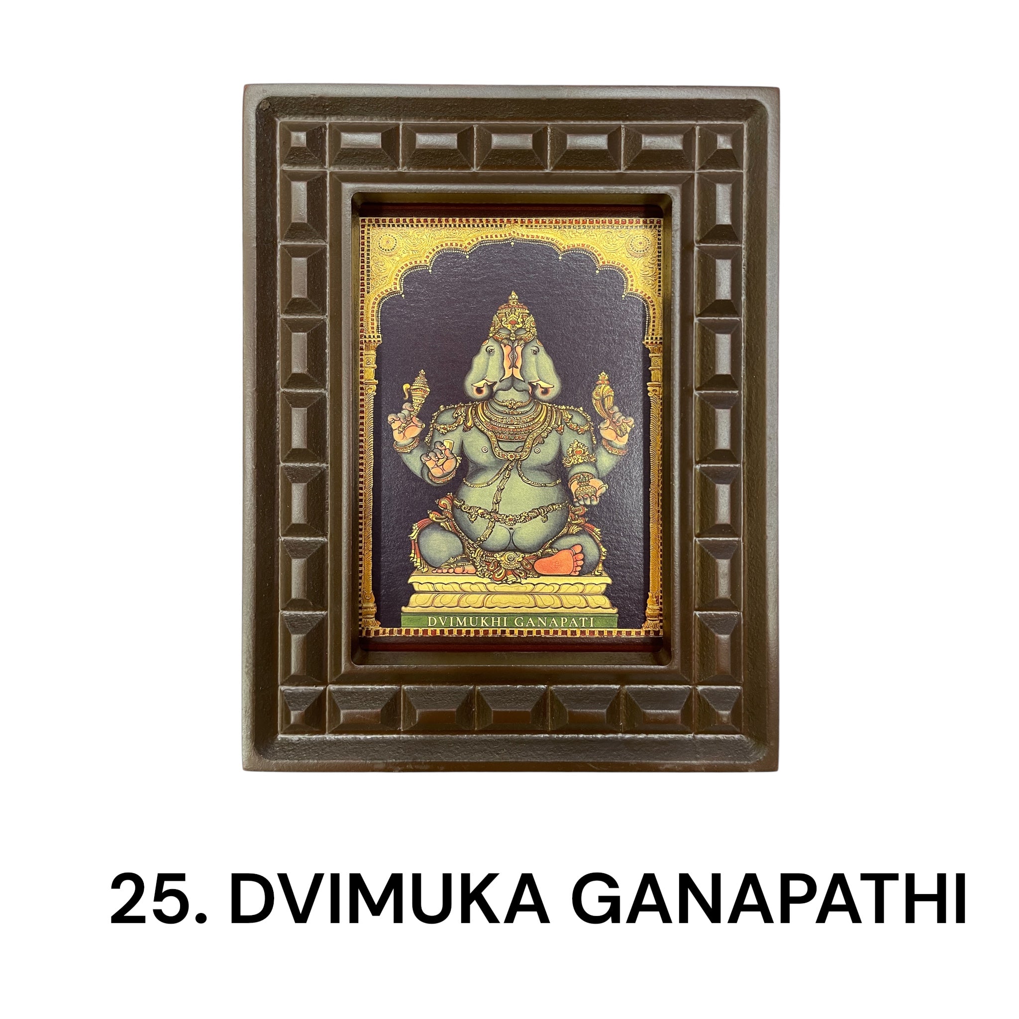 Sacred 32 Forms of Ganesha Gold Leafed Art in Wooden Frame