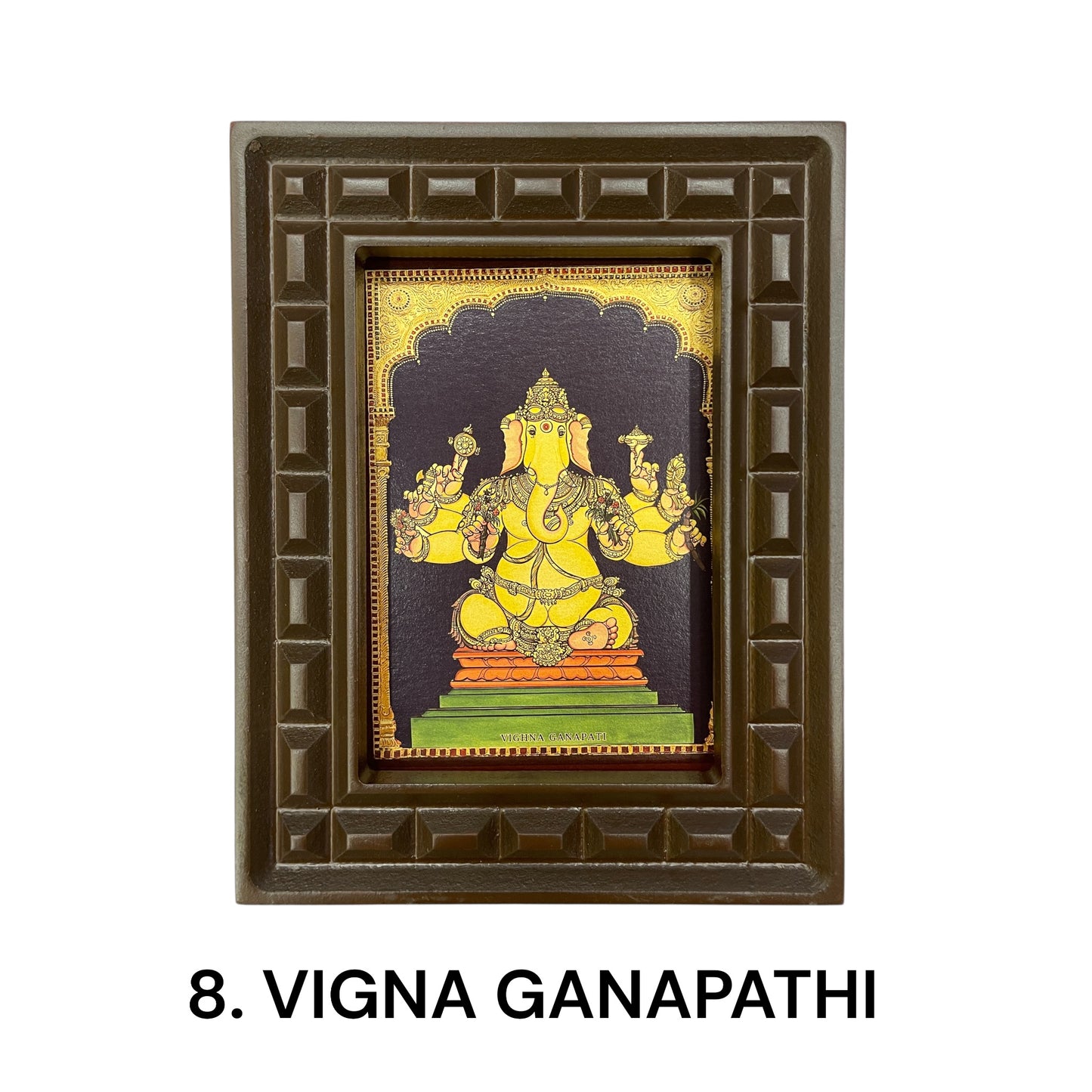 Sacred 32 Forms of Ganesha Gold Leafed Art in Wooden Frame