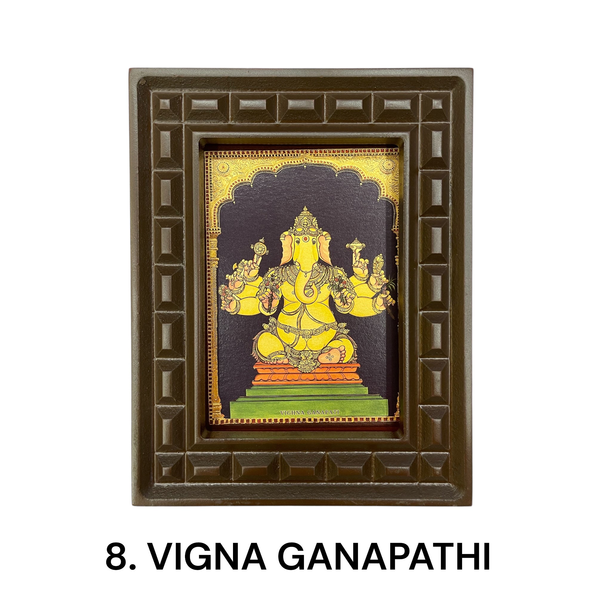 Sacred 32 Forms of Ganesha Gold Leafed Art in Wooden Frame