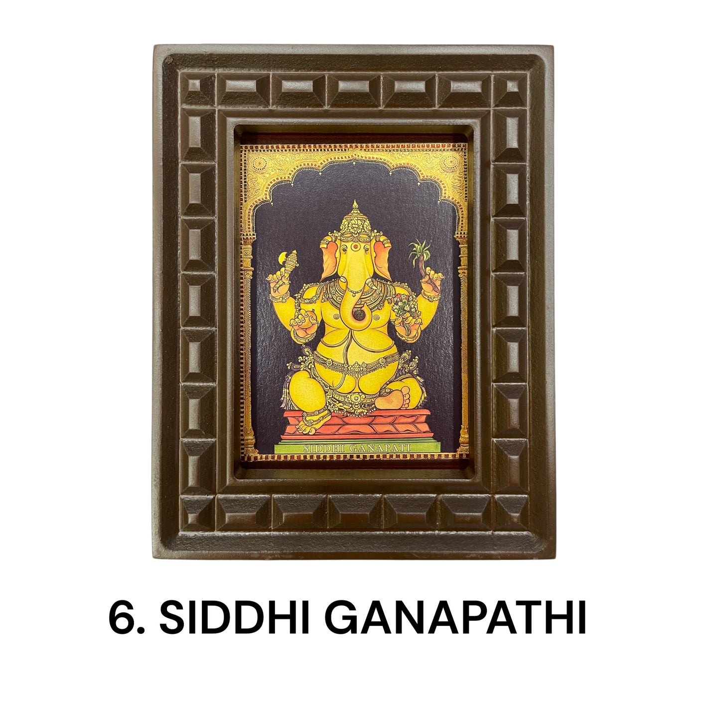 Sacred 32 Forms of Ganesha Gold Leafed Art in Wooden Frame