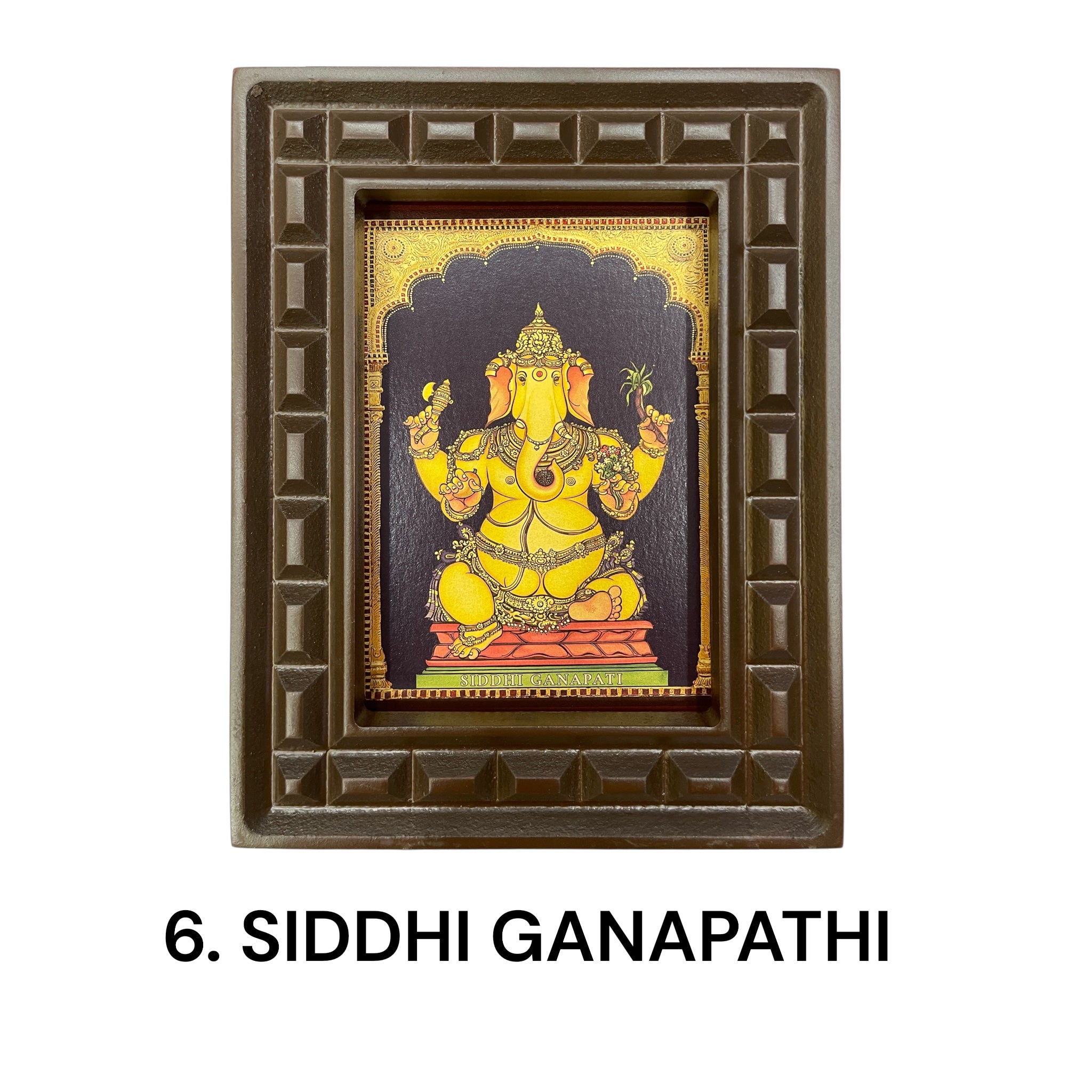 Sacred 32 Forms of Ganesha Gold Leafed Art in Wooden Frame