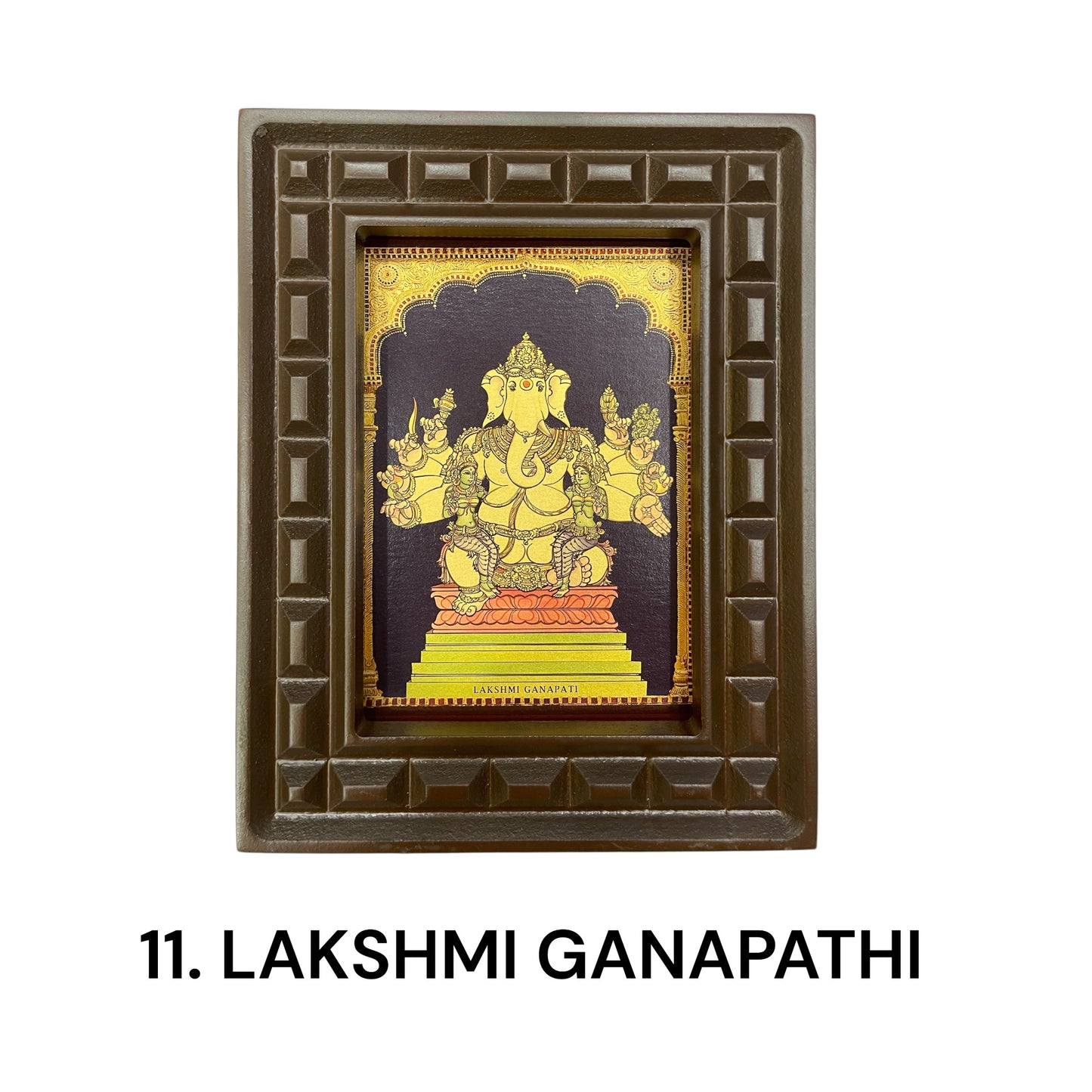 Sacred 32 Forms of Ganesha Gold Leafed Art in Wooden Frame