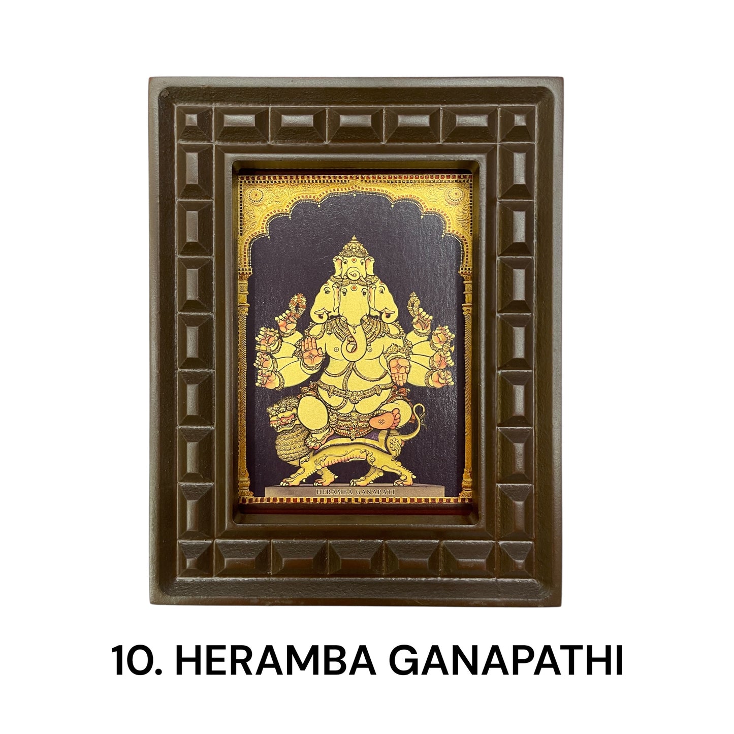 Sacred 32 Forms of Ganesha Gold Leafed Art in Wooden Frame