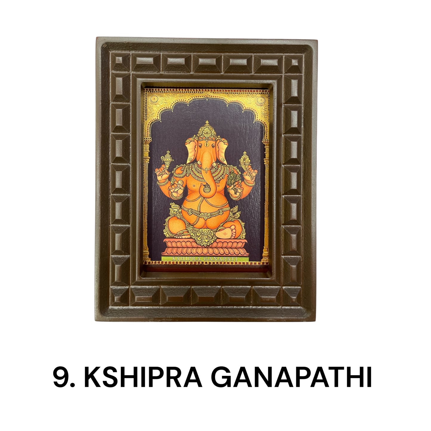 Sacred 32 Forms of Ganesha Gold Leafed Art in Wooden Frame