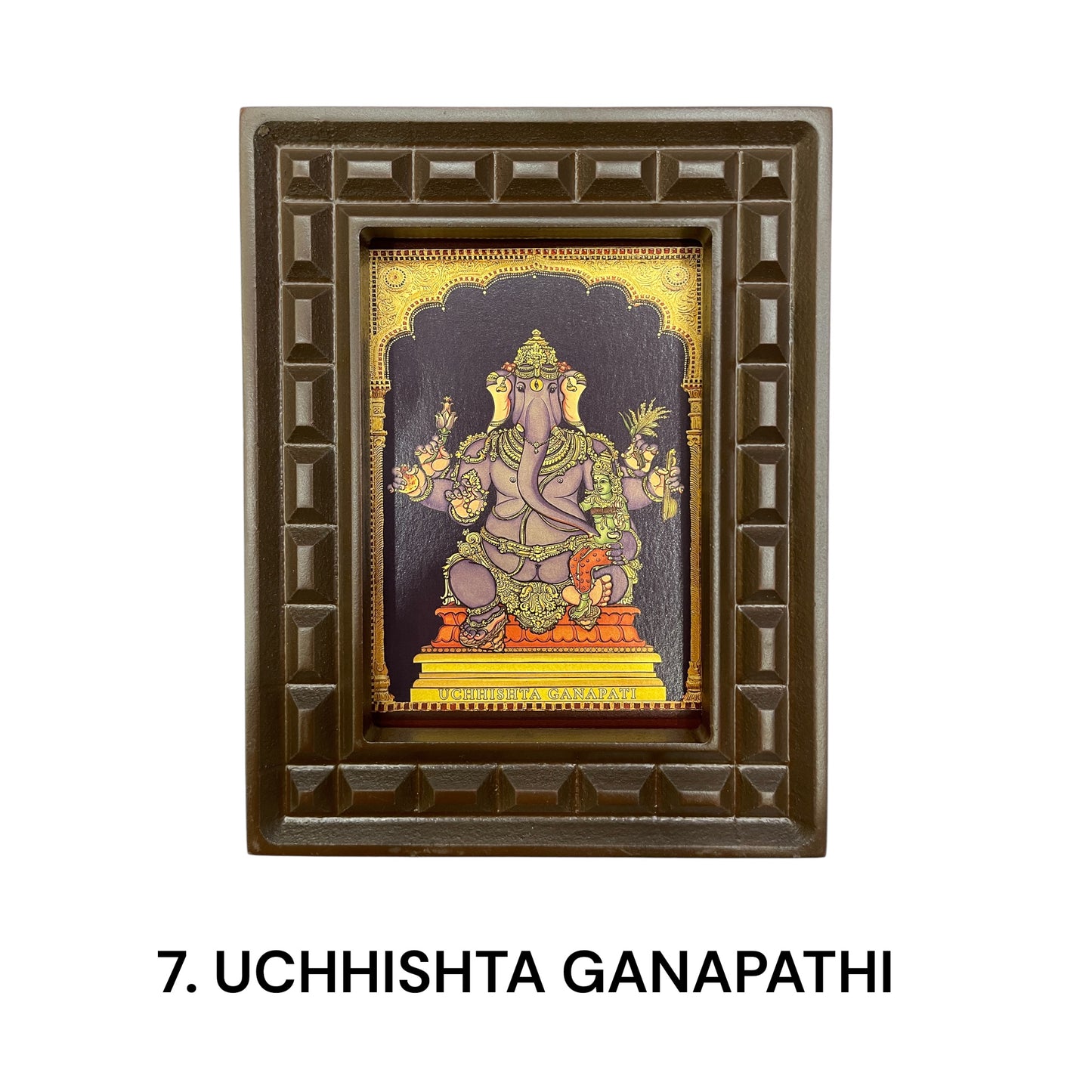 Sacred 32 Forms of Ganesha Gold Leafed Art in Wooden Frame