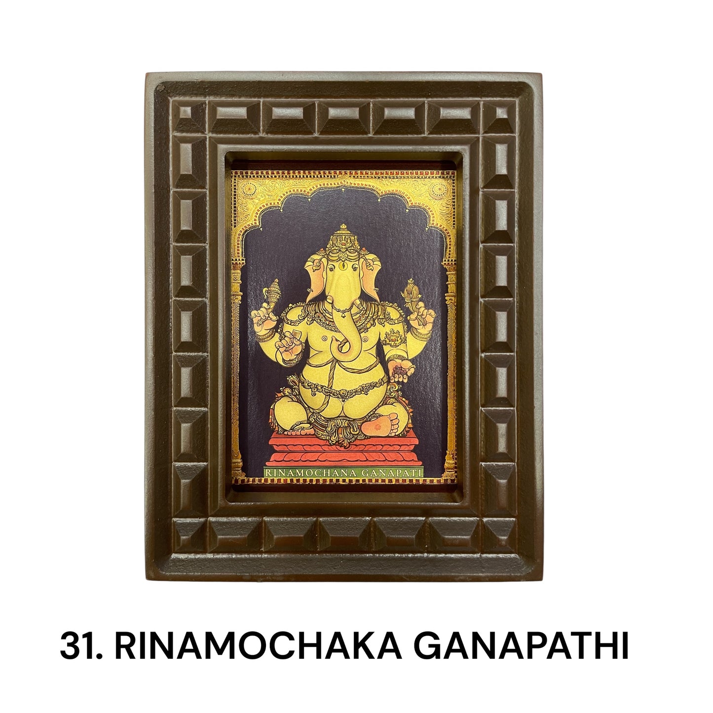 Sacred 32 Forms of Ganesha Gold Leafed Art in Wooden Frame