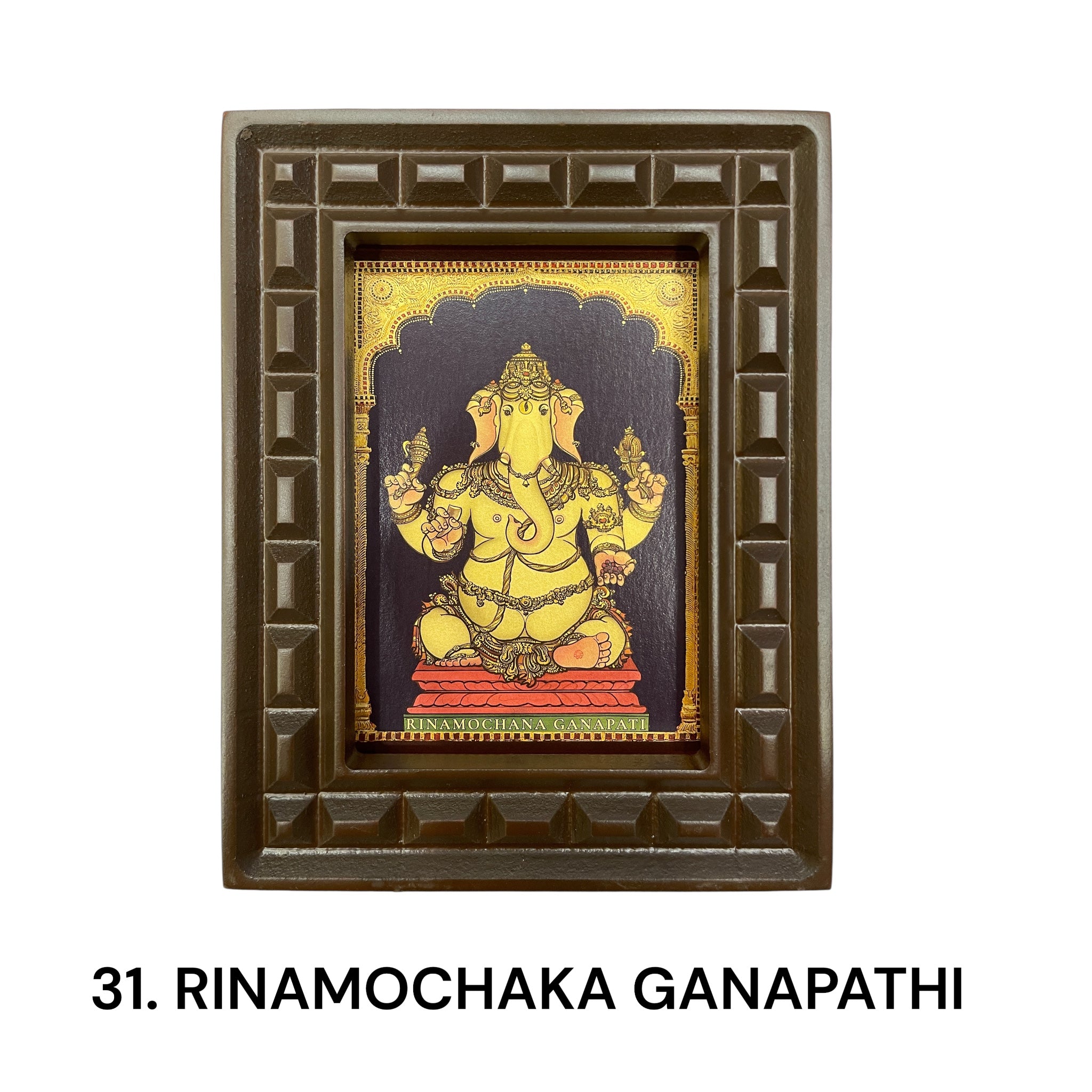 Sacred 32 Forms of Ganesha Gold Leafed Art in Wooden Frame
