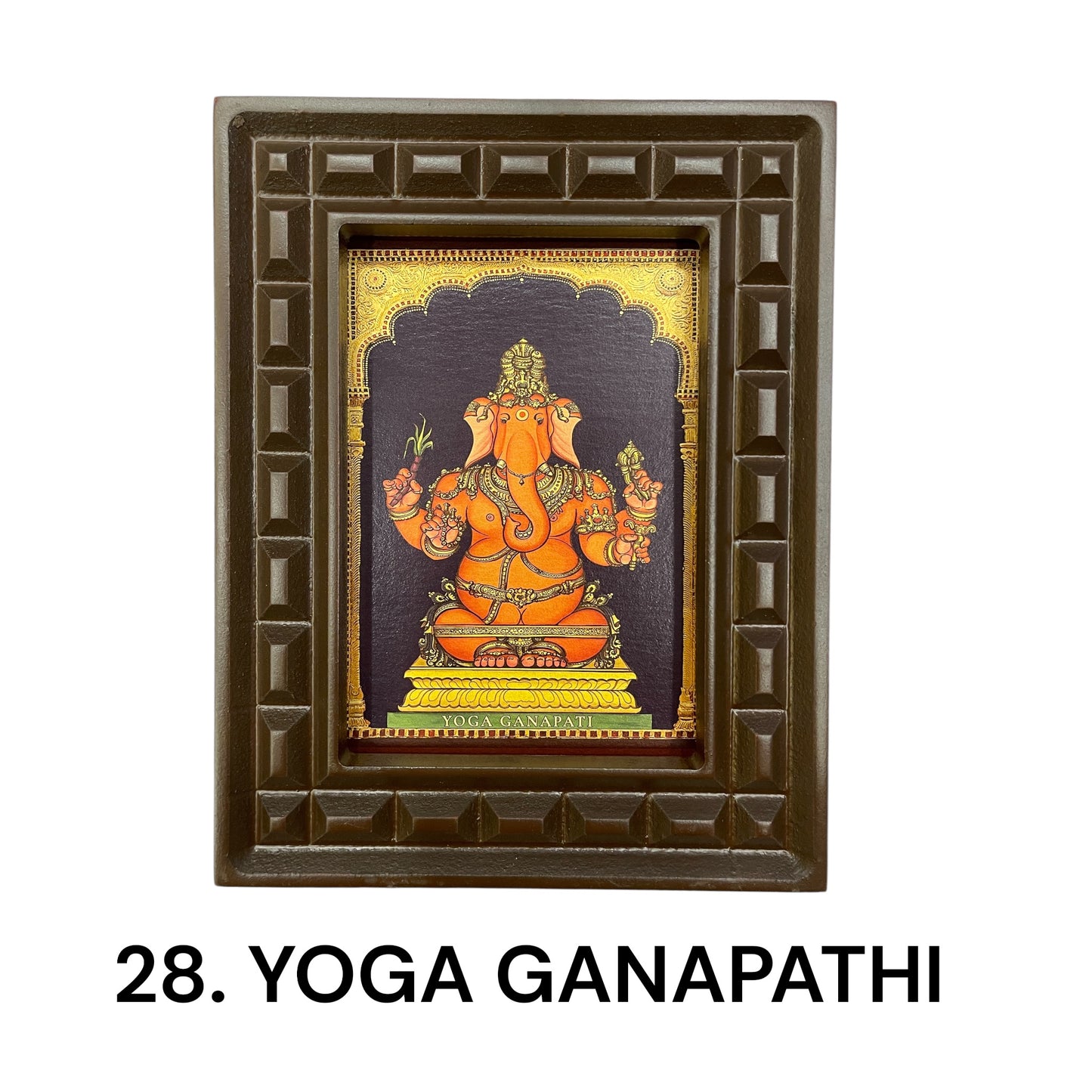 Sacred 32 Forms of Ganesha Gold Leafed Art in Wooden Frame