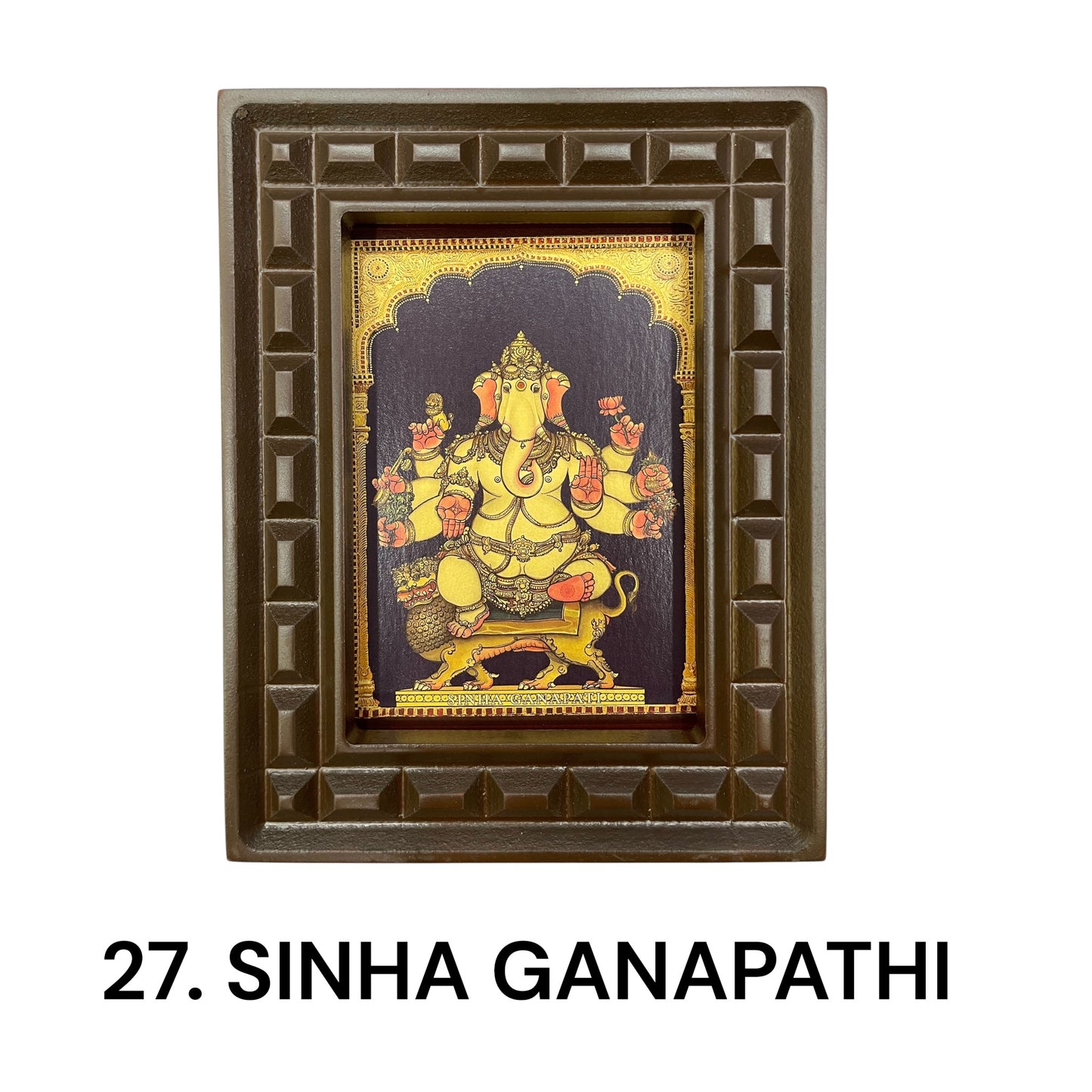 Sacred 32 Forms of Ganesha Gold Leafed Art in Wooden Frame