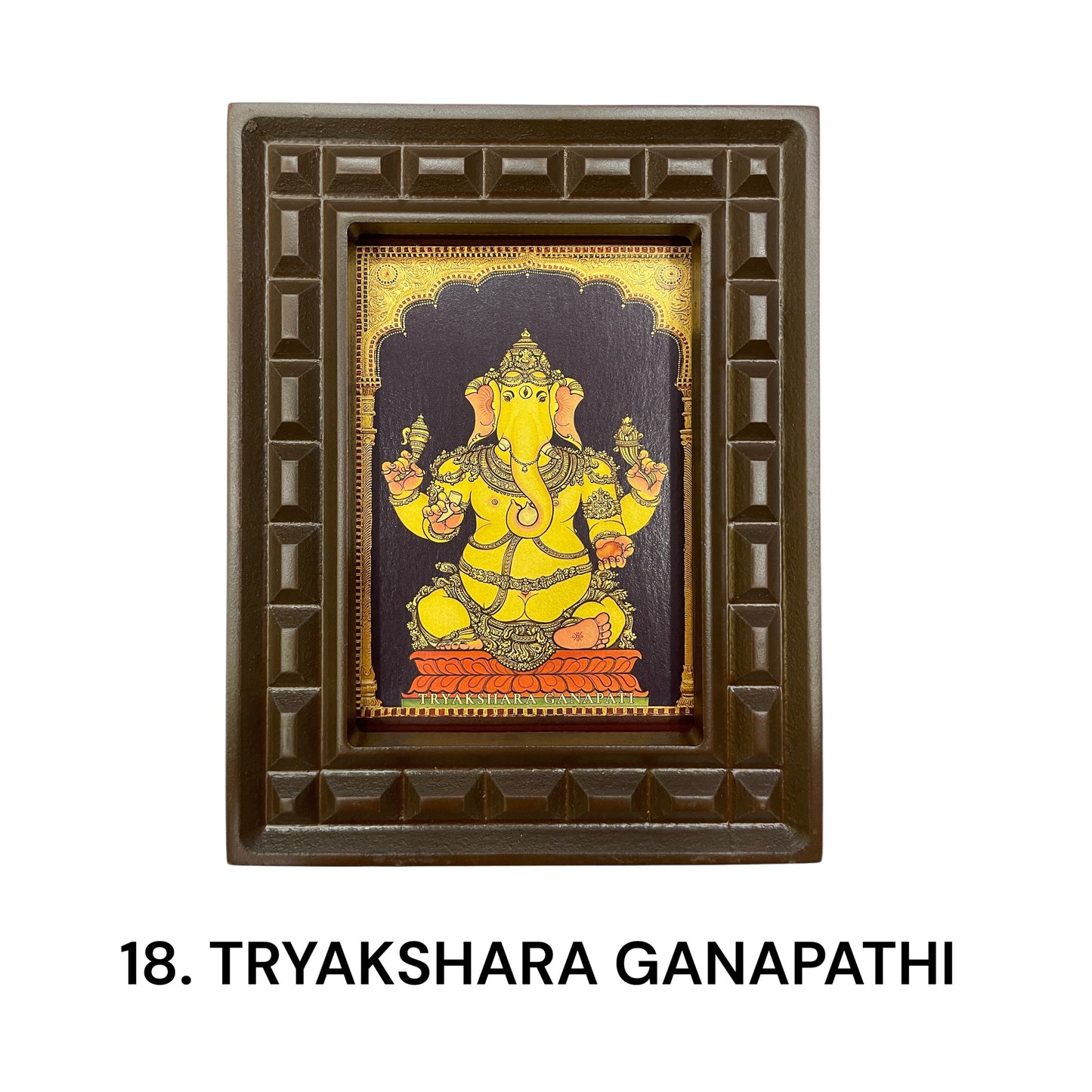 Sacred 32 Forms of Ganesha Gold Leafed Art in Wooden Frame