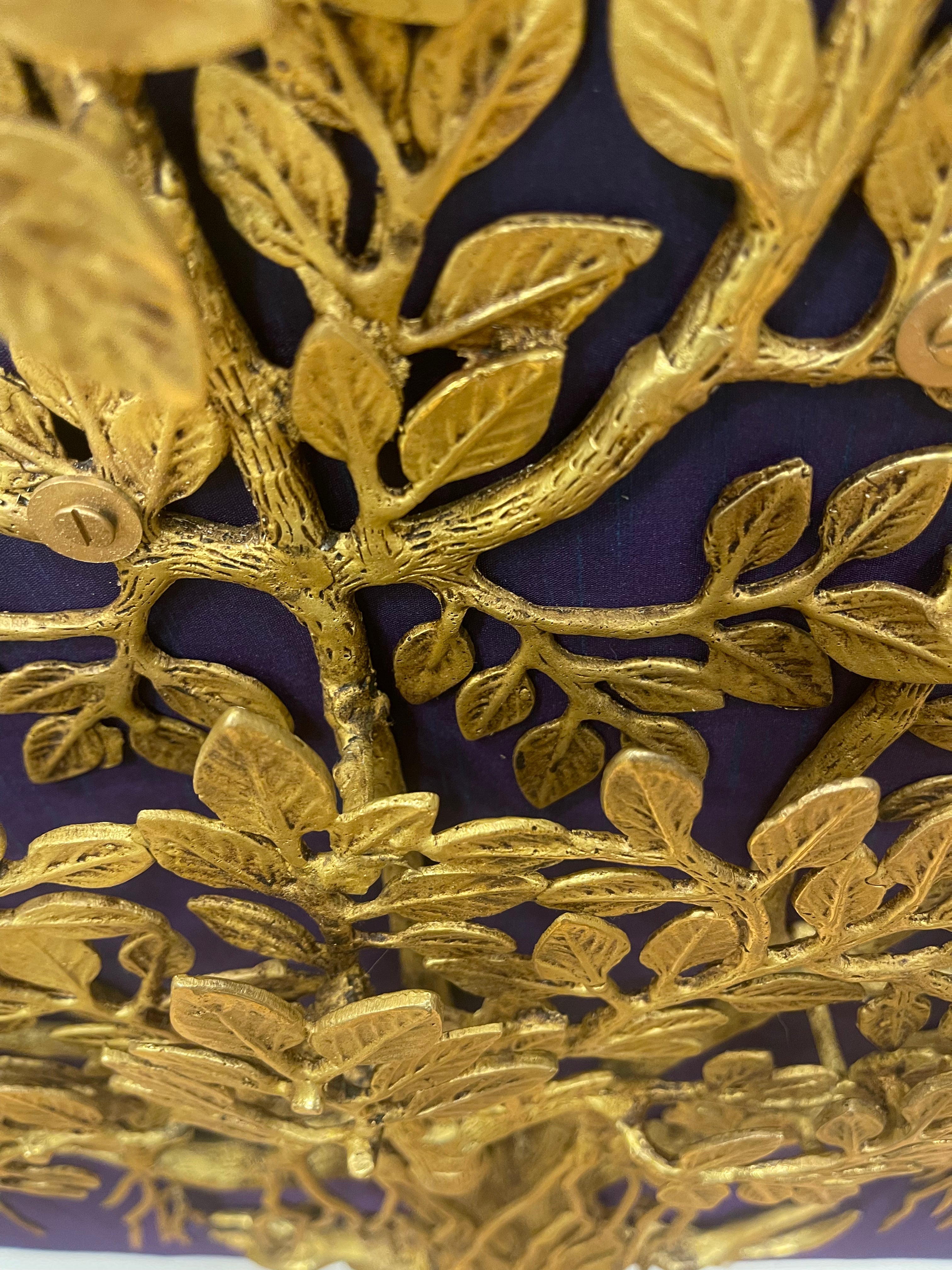 Brass Kalpavriksha Big With Blue Silk in antique gold frame