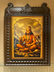 Hanuman Gold Leaf Art with Temple Style Engineered Wooden Frame