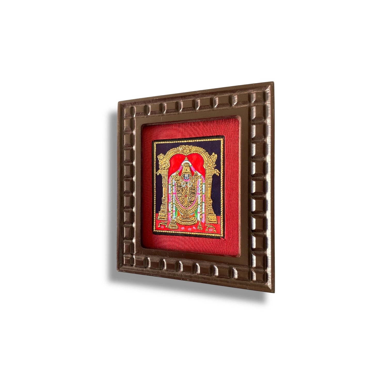 Hand-Painted Tanjore Painting of Lord Venkateswara with Wooden Frame and Silk Mounting