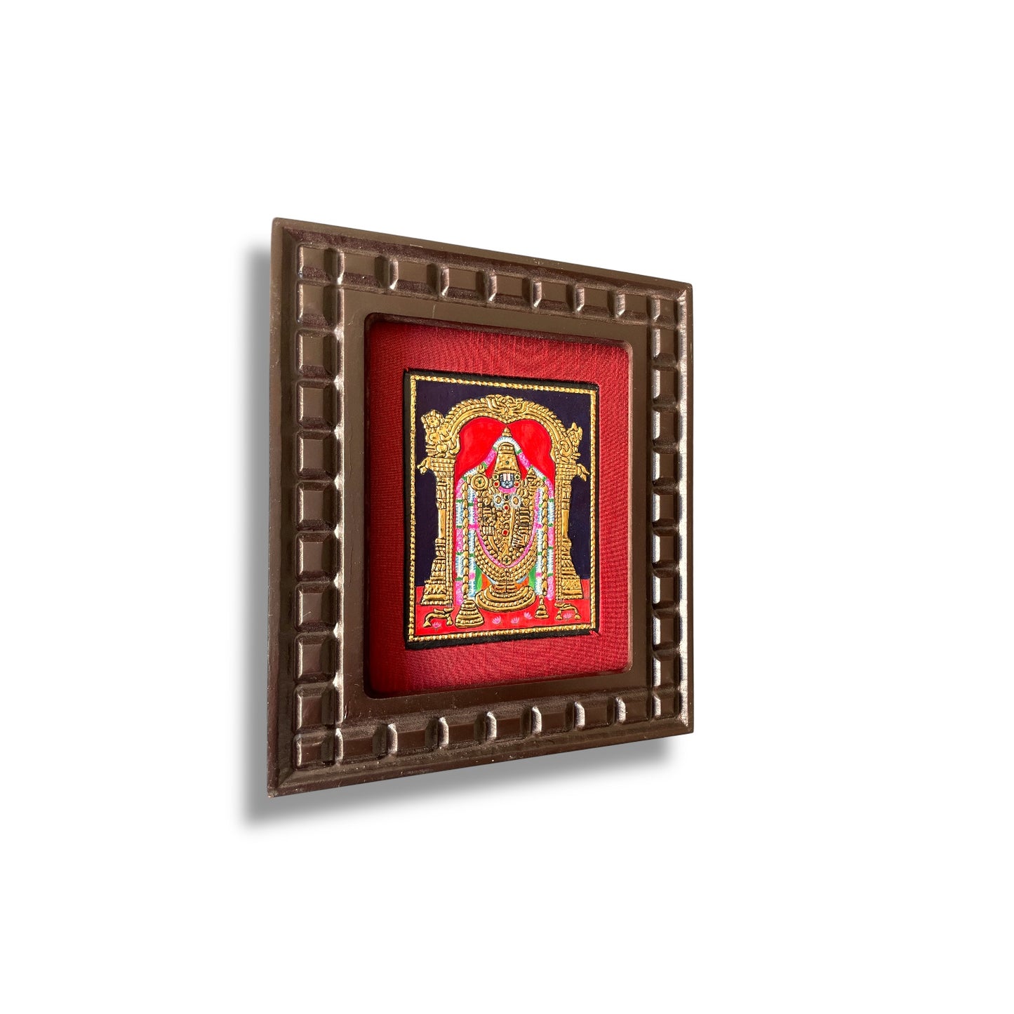 Hand-Painted Tanjore Painting of Lord Venkateswara with Wooden Frame and Silk Mounting
