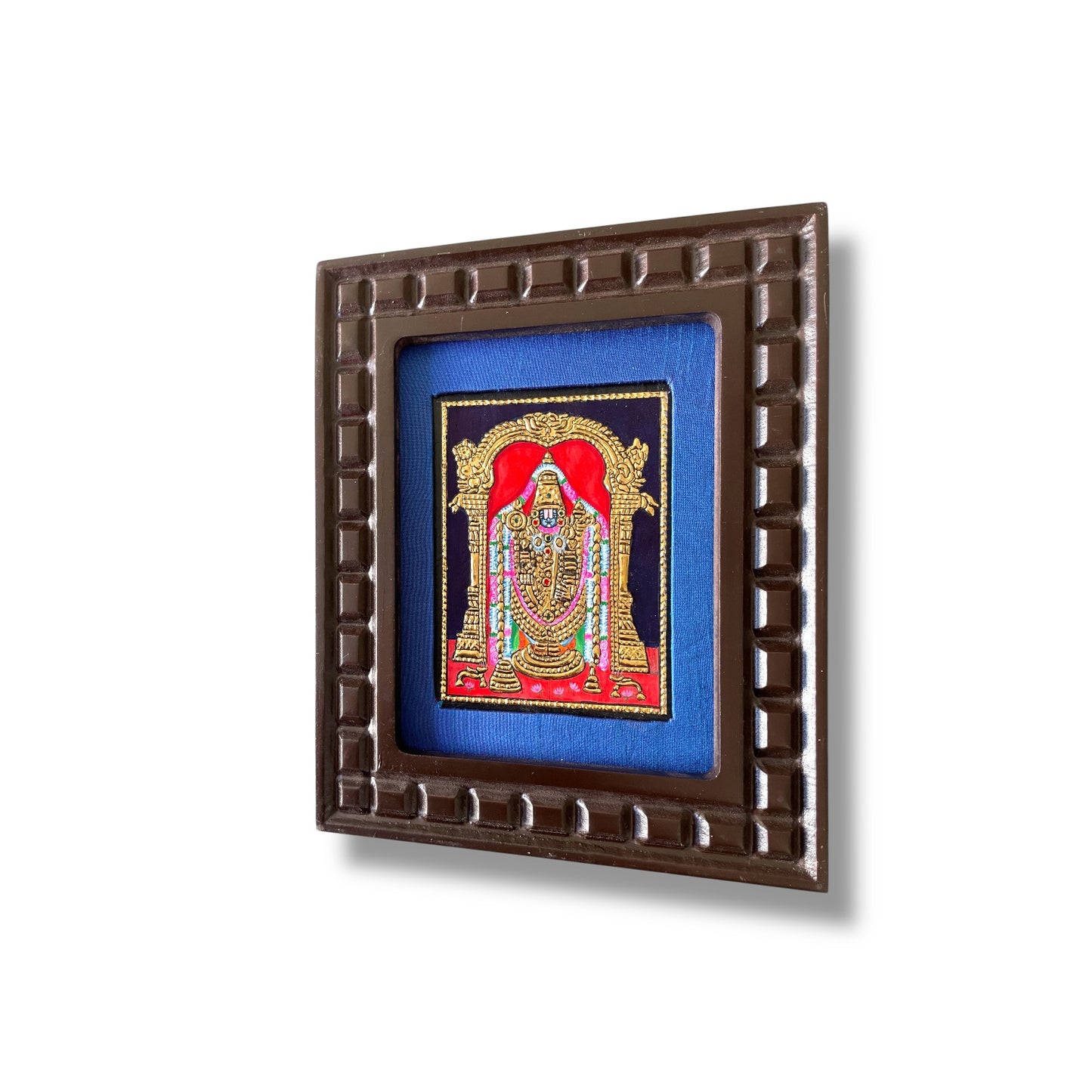 Hand-Painted Tanjore Painting of Lord Venkateswara with Wooden Frame and Silk Mounting