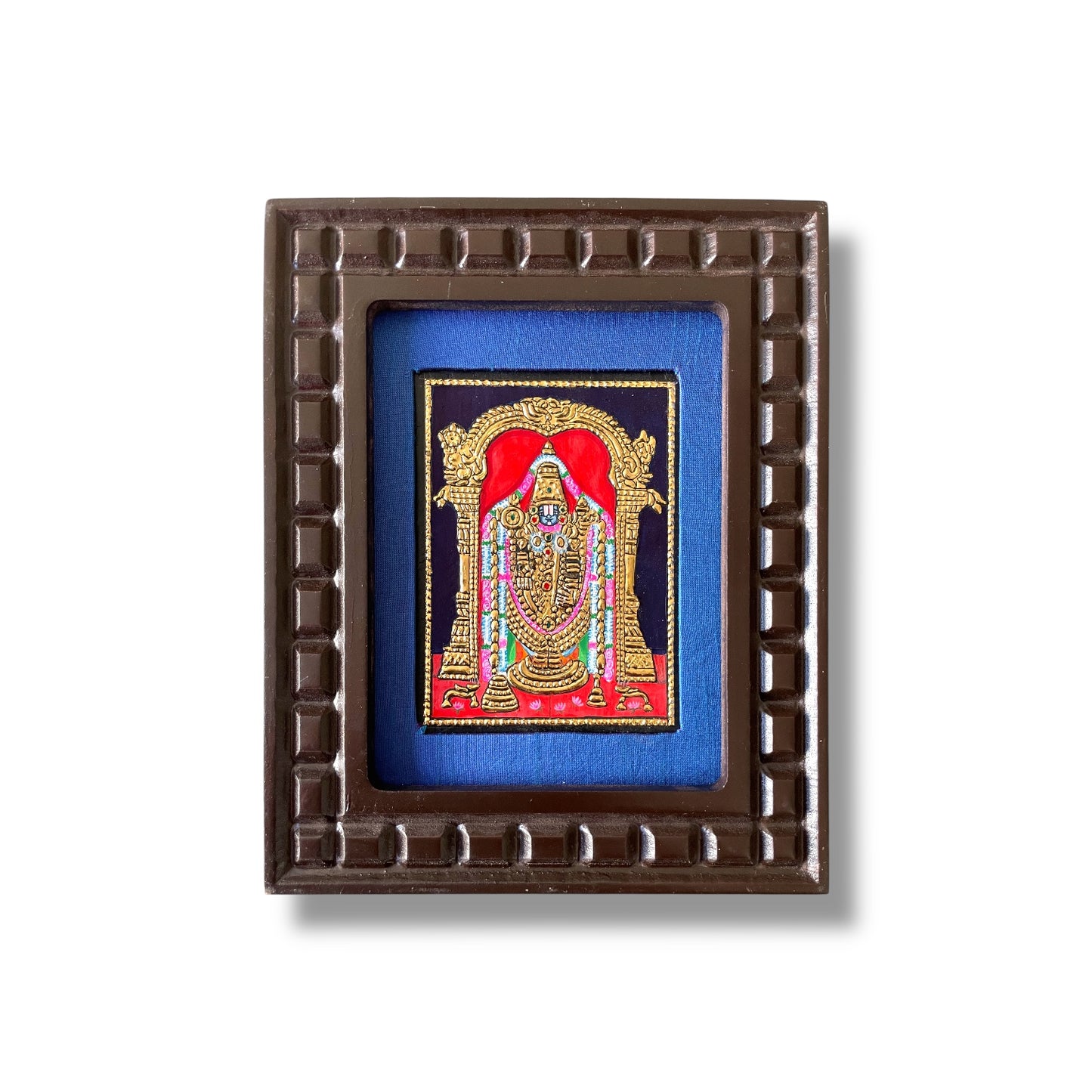 Hand-Painted Tanjore Painting of Lord Venkateswara with Wooden Frame and Silk Mounting
