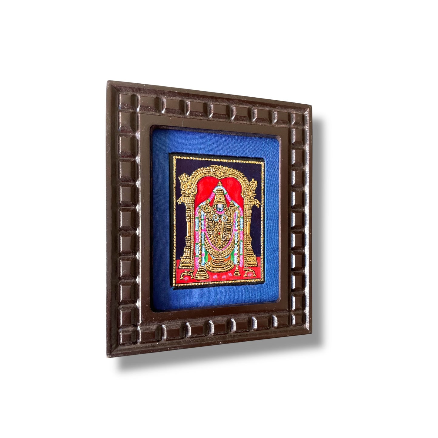 Hand-Painted Tanjore Painting of Lord Venkateswara with Wooden Frame and Silk Mounting