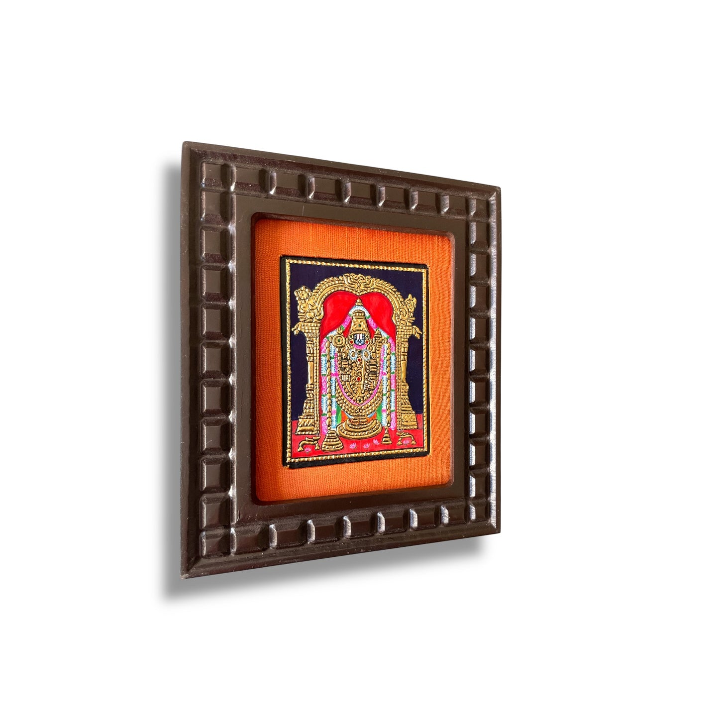 Hand-Painted Tanjore Painting of Lord Venkateswara with Wooden Frame and Silk Mounting