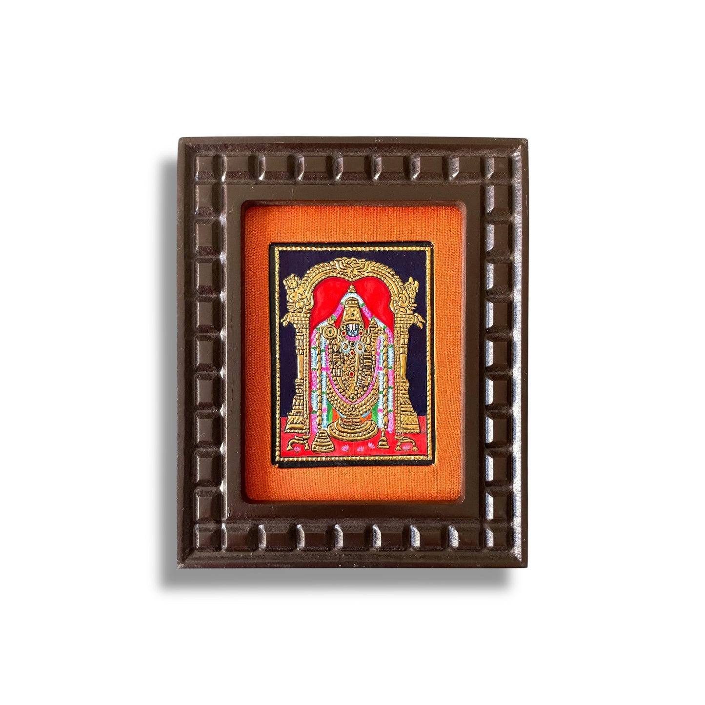 Hand-Painted Tanjore Painting of Lord Venkateswara with Wooden Frame and Silk Mounting