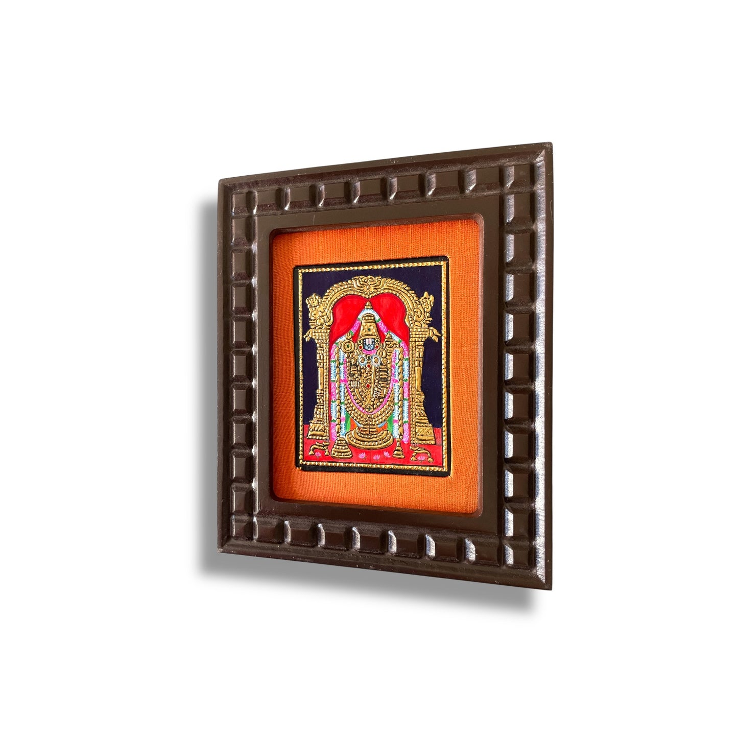 Hand-Painted Tanjore Painting of Lord Venkateswara with Wooden Frame and Silk Mounting